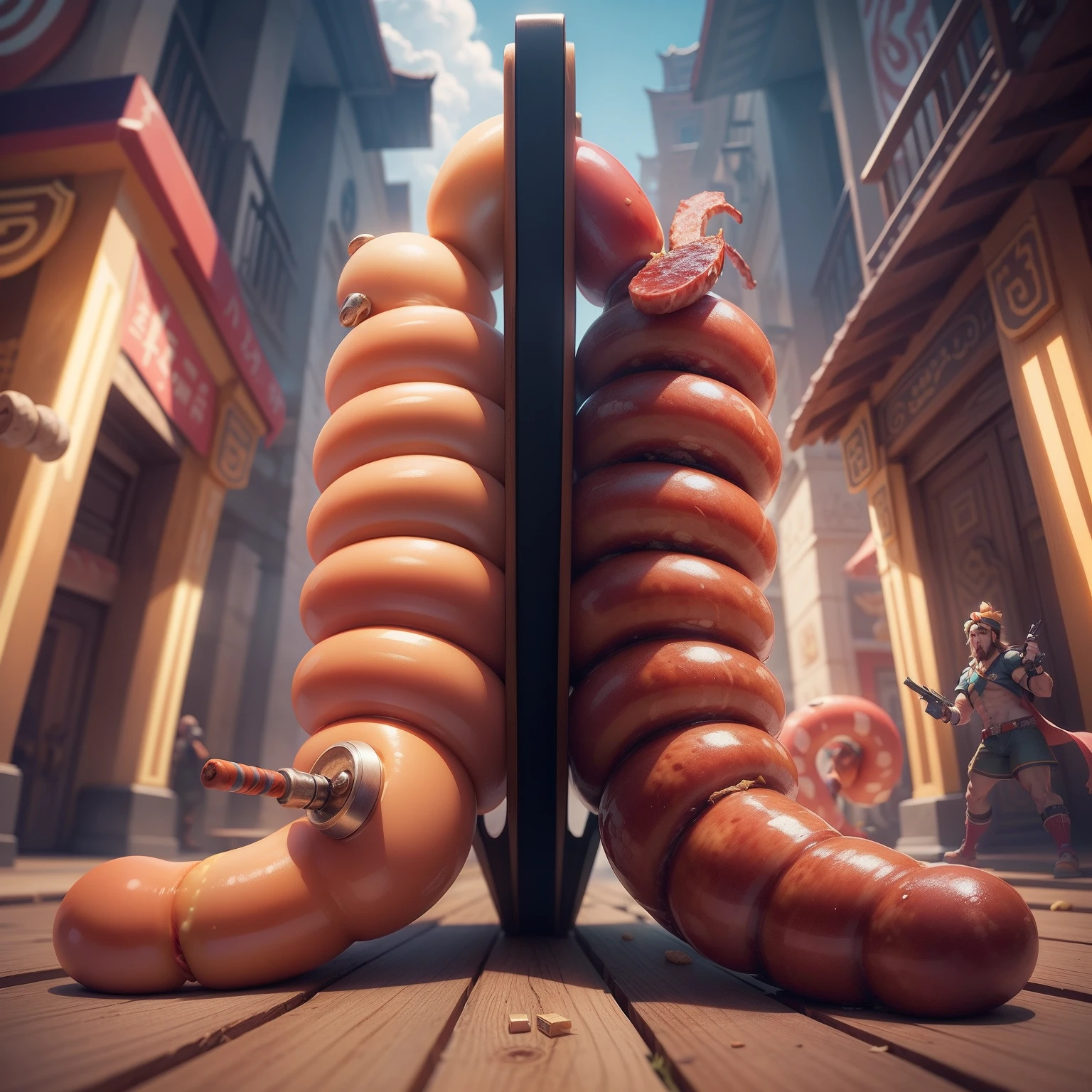 Sausage party mobile game,Rainbow Temple,Two intestines in a pair of guns