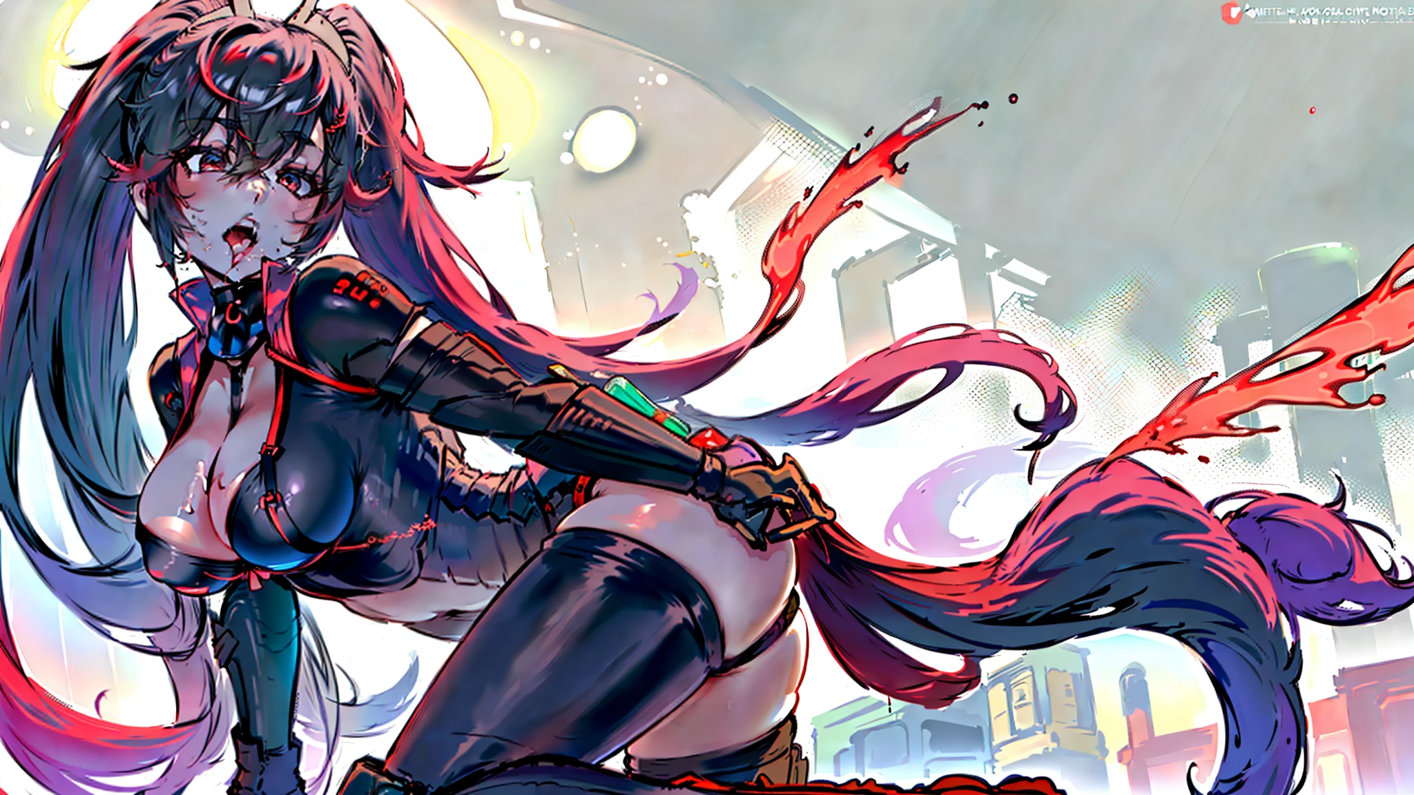 Anime girl lying on table, Beautiful anime girl kneeling with open legs, Biomechanical OPPAI, Sexy pudica pose gesture, seductive anime girls, with index finger, the anime girl is crouching, an oppai cyberpunk, hajime yatate, rogue anime girl ayanami rei, ryuko matoi, sexyposture, konachan,Exhale the mist,Stick out her tongue,Mermaid line,musculature,Ambiguous eyes,High-fork panties,Be red in the face,huge tit,over knee socks,open open mouth,Stick out her tongue, dropping saliva,White popsicles,Melted popsicles,Hair tied up,Long tongue,Single horsetail,The melted popsicle falls on the chest,Excitation,Rub your chest with your right hand,Plenty of liquid,White liquid,Floating popsicles,Suck on popsicles,looking at viewert,love heart,Throw a wink,Lick gently,Camel toes,Half-off coat,Oral sex,Popsicles in his mouth,Semi-closed Eyes,Abs,musculature,Sunburn,Brown skin,Popsicle pointed to panties,Put popsicles in it,Hold your butt with your left hand,Thick and long popsicles,Openwork panties,Top crotch,Fork the legs,without wearing shoes,Mesh socks,Excretion of breast milk,yogurt,Yogurt comes out of the mouth,Yogurt flows from the inside,A small amount of belly yogurt,Lower breast,Excrete yogurt,Get wet,leg loops,Yogurt flows from the butt,Jet yogurt,The halo,Lunette de soleil,black long boots,Deep orange glowing eyes,coda