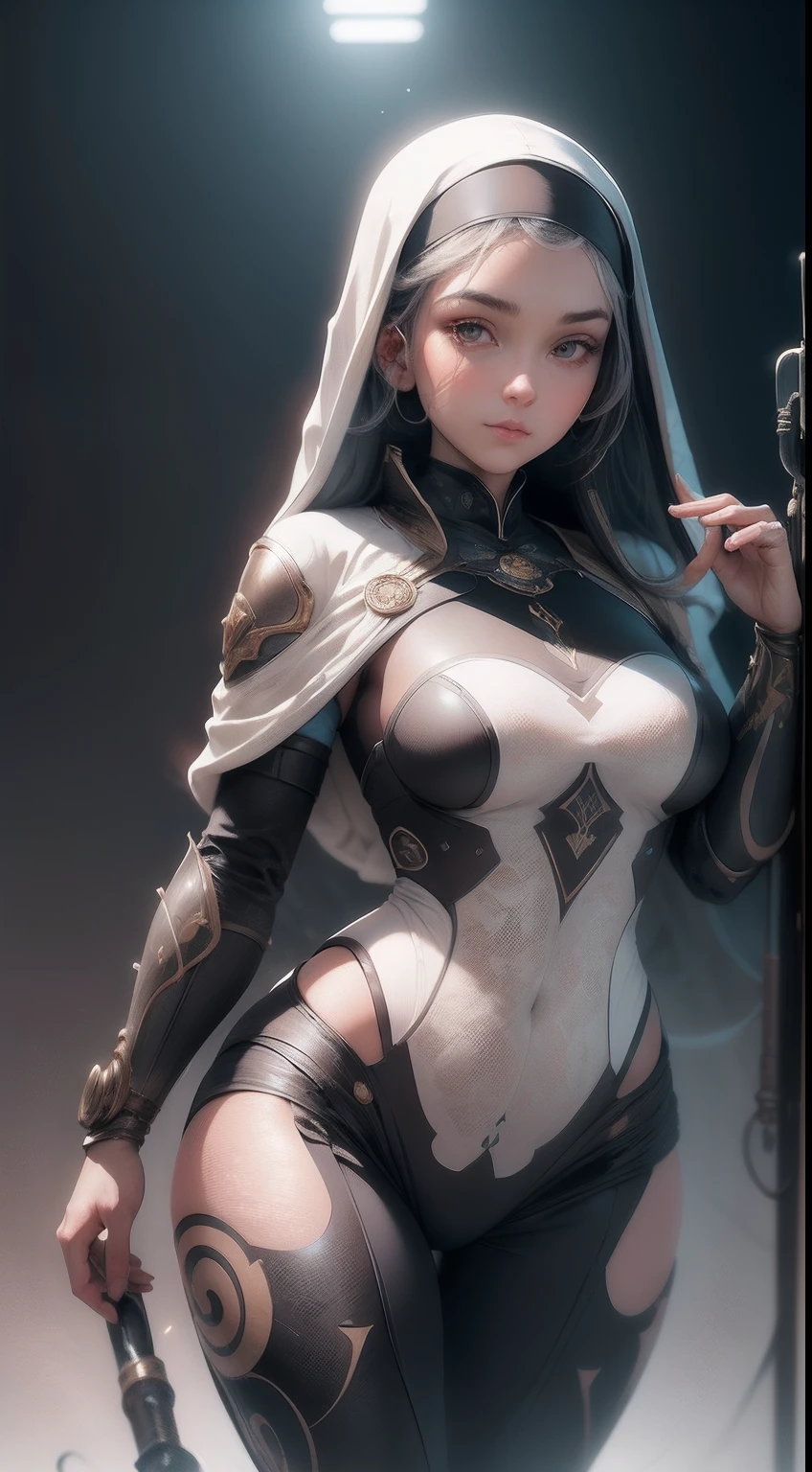 Super realistic, Full body detailed portrait, a woman in 30s, White skin, Exquisite features, Soft smile, Caring eyes, Wearing a nun's coat. Albert Anker, greg rutkovsky, Art germ, Phlegm sputum, phlegm, Pisif, Luminism, a 3D render, rendering by octane, isometry, Awesome full color, Very detailed, very precise, handpainted, 8K, the mix of bold dark lines and loose lines, On paper, Position directly facing the audience,Make their bodies symmetrical and balanced, Delicate and ultra-realistic character expressions,