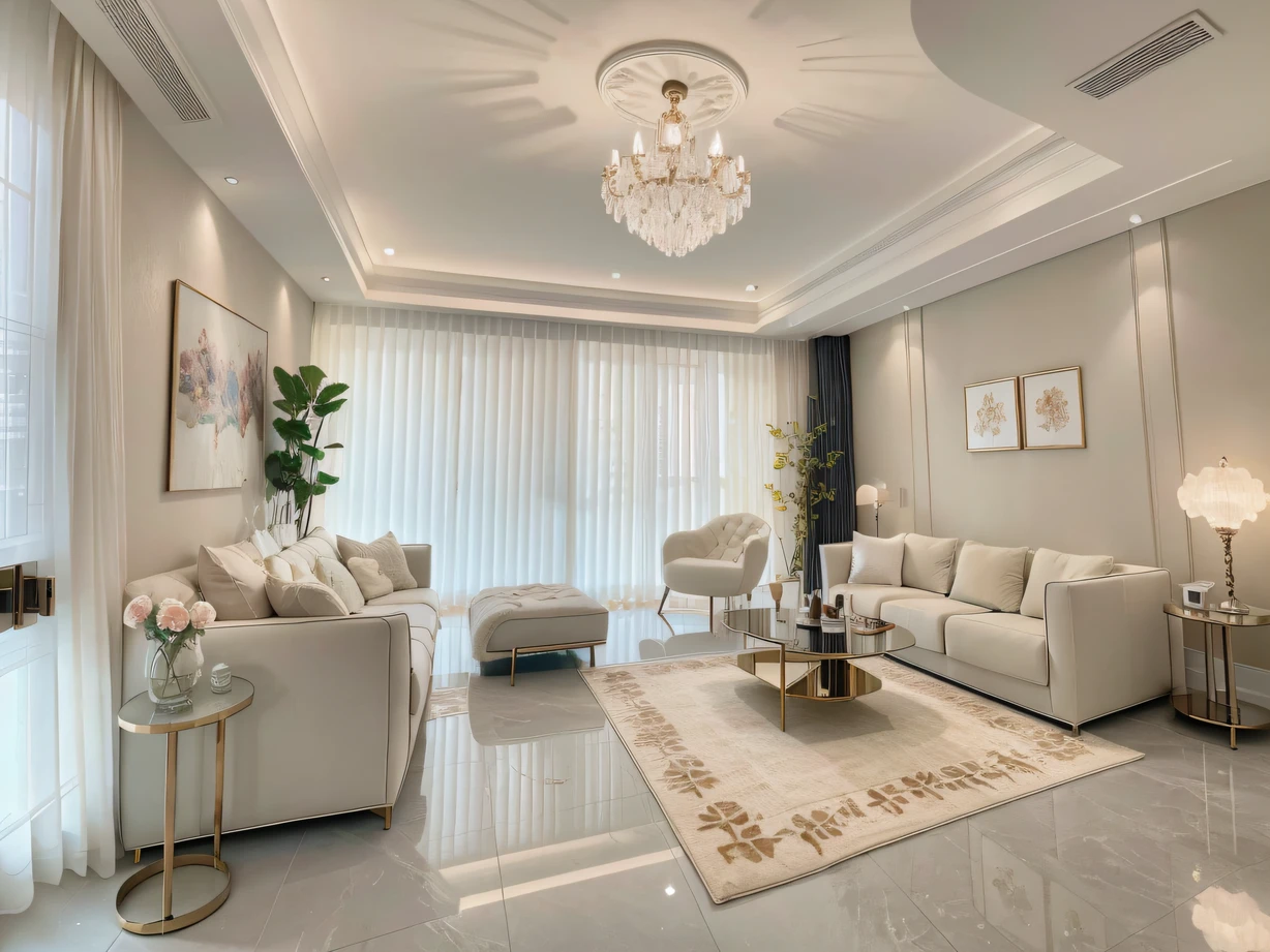 Entering the living room is like stepping into an exquisite art gallery! The tall ceiling is adorned with unique chandeliers, illuminating the entire space. A magnificent European-style sofa is gracefully displayed, providing unparalleled comfort. On the wall hangs a huge abstract art painting, vibrant with a myriad of colors, sparking endless imaginations. The entire living room exudes a strong artistic atmosphere, immersing you in the world of art and allowing you to wander in the ocean of imagination.

(prompts: 'art gallery, elegant chandeliers, magnificent European-style sofa, vibrant abstract art painting, artistic atmosphere')