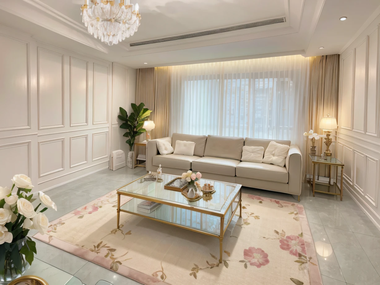 ,masterpiece, best quality,8k, ultra highres,Reallightandshadow,When you push open the bedroom door,It's like entering a dreamy wonderland。Delicate and pastel wallpaper,Delicate floral motifs bloom with vibrant colors,It's like being in a gorgeous oil painting。Huge floor-to-ceiling windows offer expansive sea views,Sunlight shines through the light gauze curtain,Sprinkle throughout the room,It's heartwarming。The bed is covered with velvet sheets,The touch is silky and smooth。The crystal chandelier at the head of the bed emits a faint but charming glow,Reflecting the enticing aroma of the room。There is also an exclusive lounge area in the bedroom,Equipped with comfortable sofas and stylish coffee table,Enjoy a cup of fragrant coffee or read a good book。Every time you step into this bedroom,will immerse you in an atmosphere of luxury and elegance,It's like being in a dreamy princess castle。