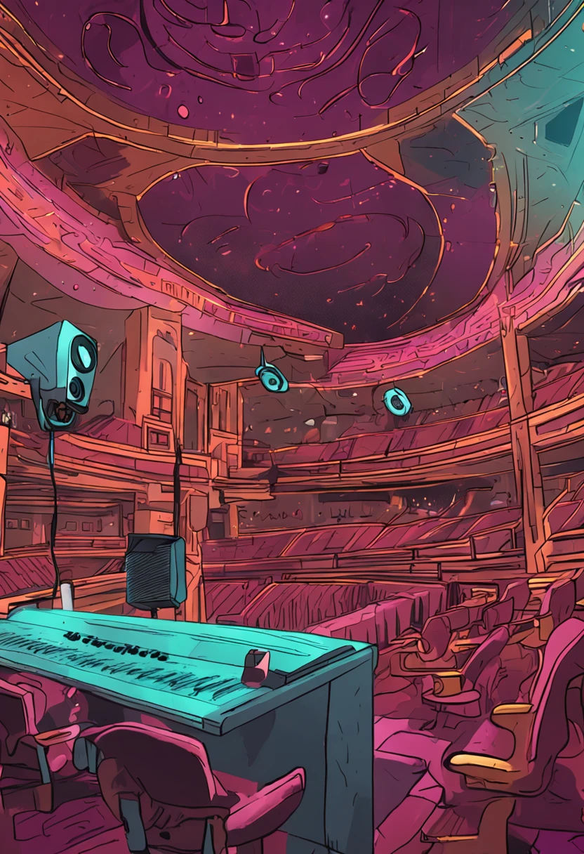 Create a vocalist playing on the stage of a rock house with a vibrating audience