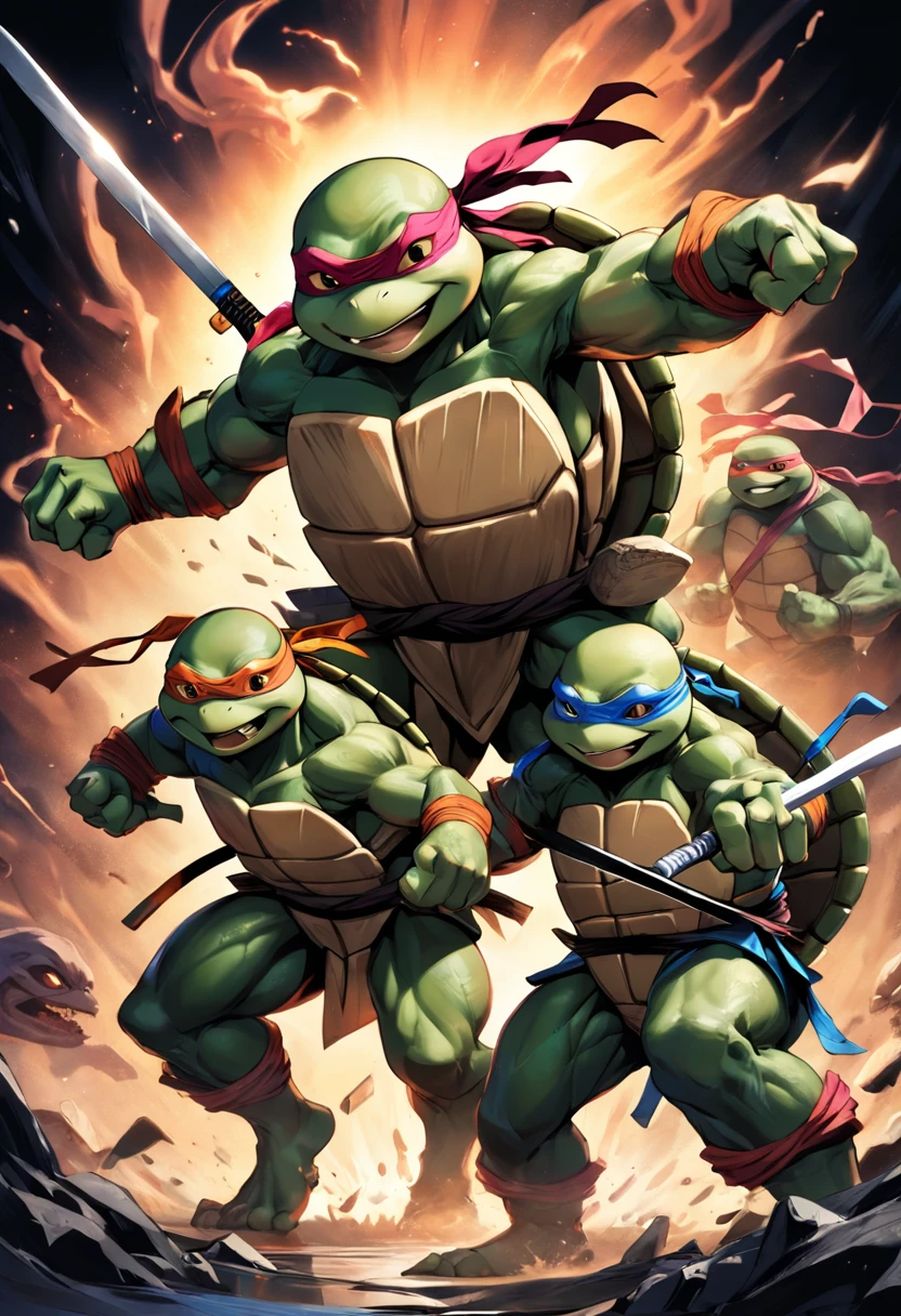 MUTANT NINJA TURTLE CHAOS FIGHTING BLACK BACKGROUND