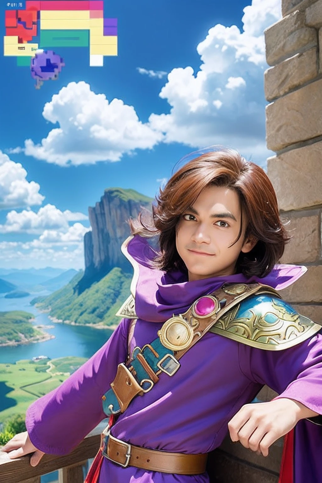 pixel game《dragon quest》,Game character design,(cavalier:1.4),Thick clouds,surrounded by cloud,16-bit pixel art