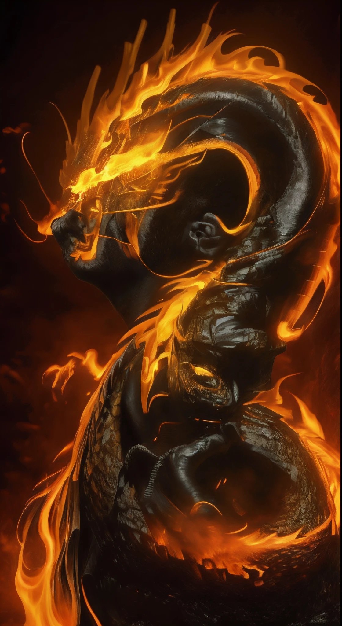 Drawing, fantasy, realism, detail, dynamism of movements, portrait, man frozen in lava, detail, covered with ash (detailing), man 30 years old, covered with lava, yellow eyes visible, fire, frozen lava, cave, clarity 8 k