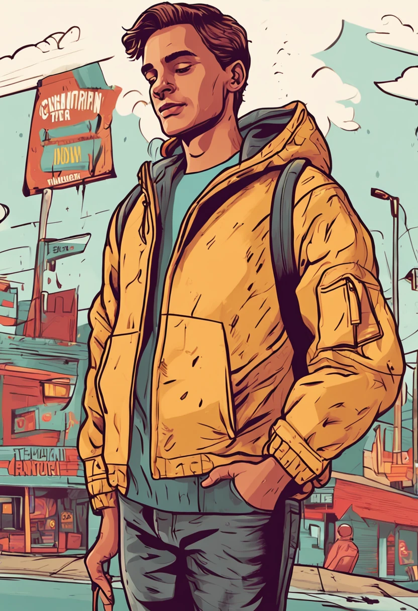 "Unique content creator custom sticker with a long sweatshirt and a handsome young man"