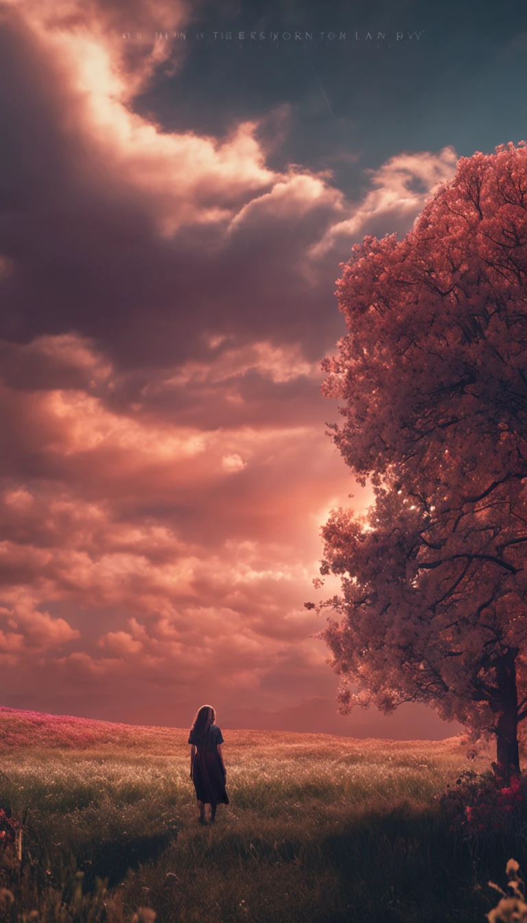A WOMAN LOOKING AT THE BLUE SKY WITH RAYS OF SUN BETWEEN THE CLOUDS