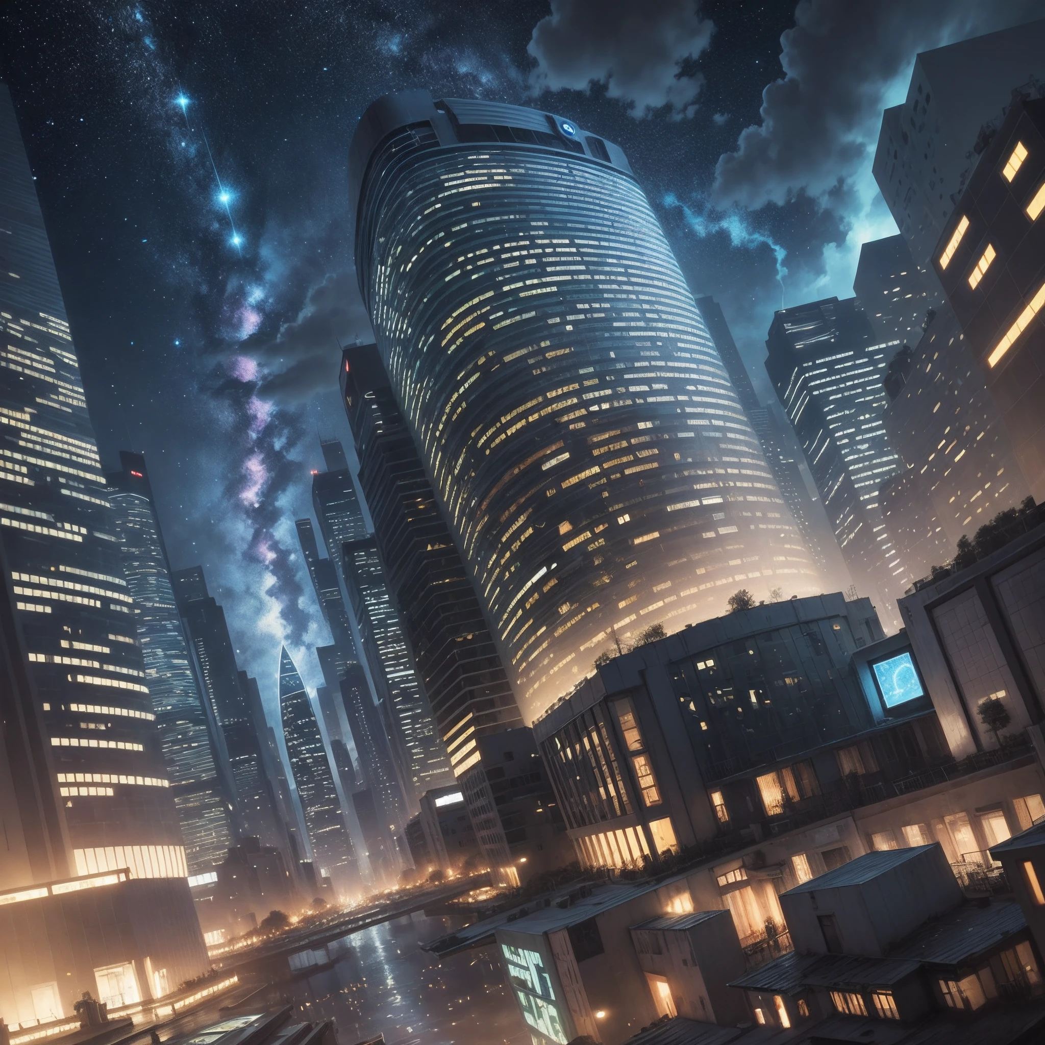 comic, Future cities, like the visual style of Van Gogh's starry sky --auto --s2
