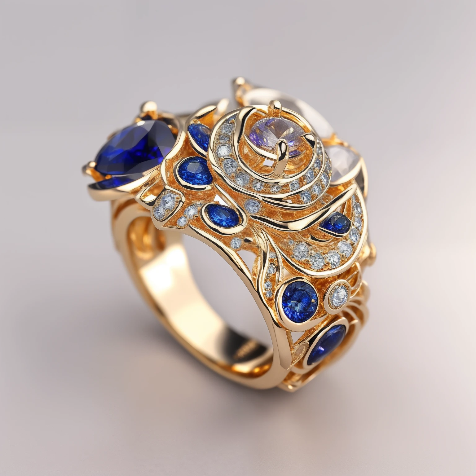 Masterpiece,highest quality,(Nothing but the ring),Beautiful ring, Ultra detailed,(No Man),Rose-shaped ring,starrysky,Wrapped around the end from beginning to end,Delicate gold ring,Starry sky in the ring,The sheen,inverted image,Sparkling gemstones,Elegant and noble,simple backgound