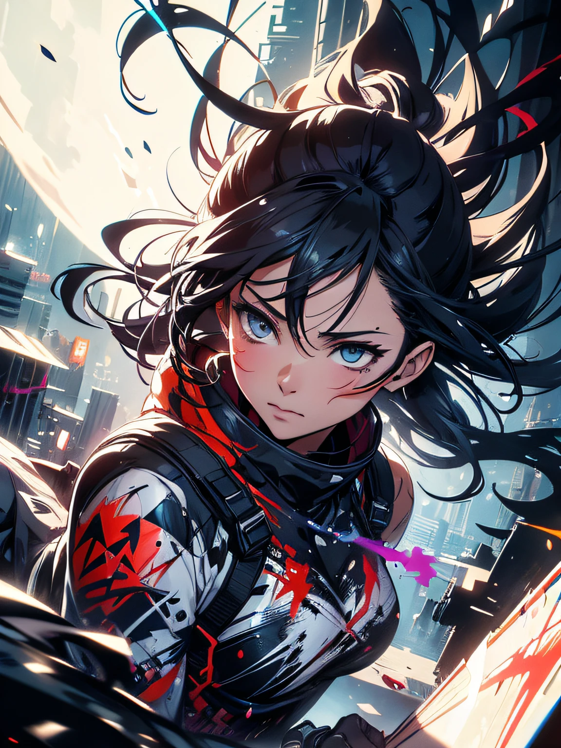 16k varied graffiti art, manga, dynamic, moonlight, highly detailed, digital painting, artstation, concept art, smooth, sharp focus, illustration, paint splash, art by Carne Griffiths and Wadim Kashin