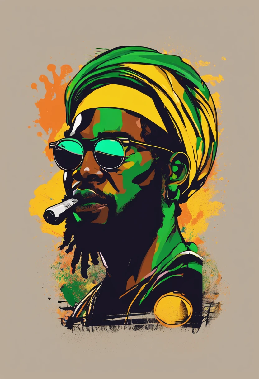 Create a logo with the head of a black man with dreadlocks in black colors, verde, amarelo e vermelho (olhando para a frente) , imagem estilo logomarca , Sober, (fundo preto), Image with resolution of at least 300dpi, UHD 8k, Very high quality for excellent printing. Lighting that highlights the figure in relation to the background, cores do reggae, Estilo da camada de disco