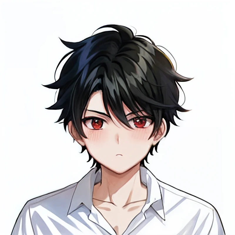 A painting of a boy with black hair and a white shirt, boy has short black hair, inspired by Okumura Togyu, author:Okumura Toju, inspirado em Okumura Masanobu, cute anime face, Anime boy, resin, kentaro miura manga art style, pouty, pin on anime, in an anime style