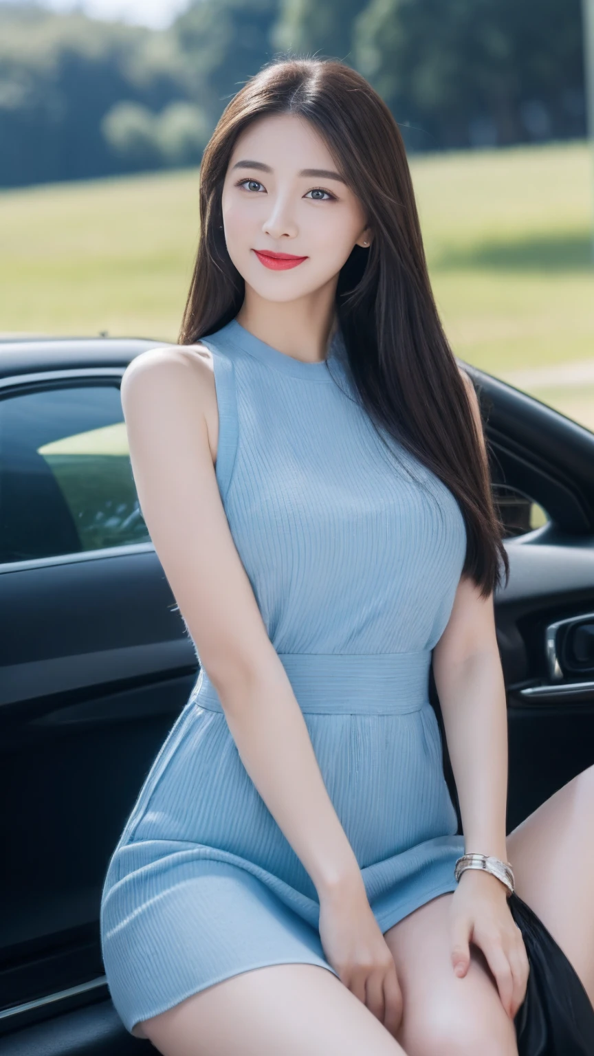 (on the table, best quality, Realistically, Super detailed, meticulous, high resolution, 8k wallpaper), Close-up portrait of a beautiful woman, like, Smile, Light brown messy hair, Perfect dynamic composition, Beautiful and meticulous eyes, Just like the cover of a fashion magazine, On Campus