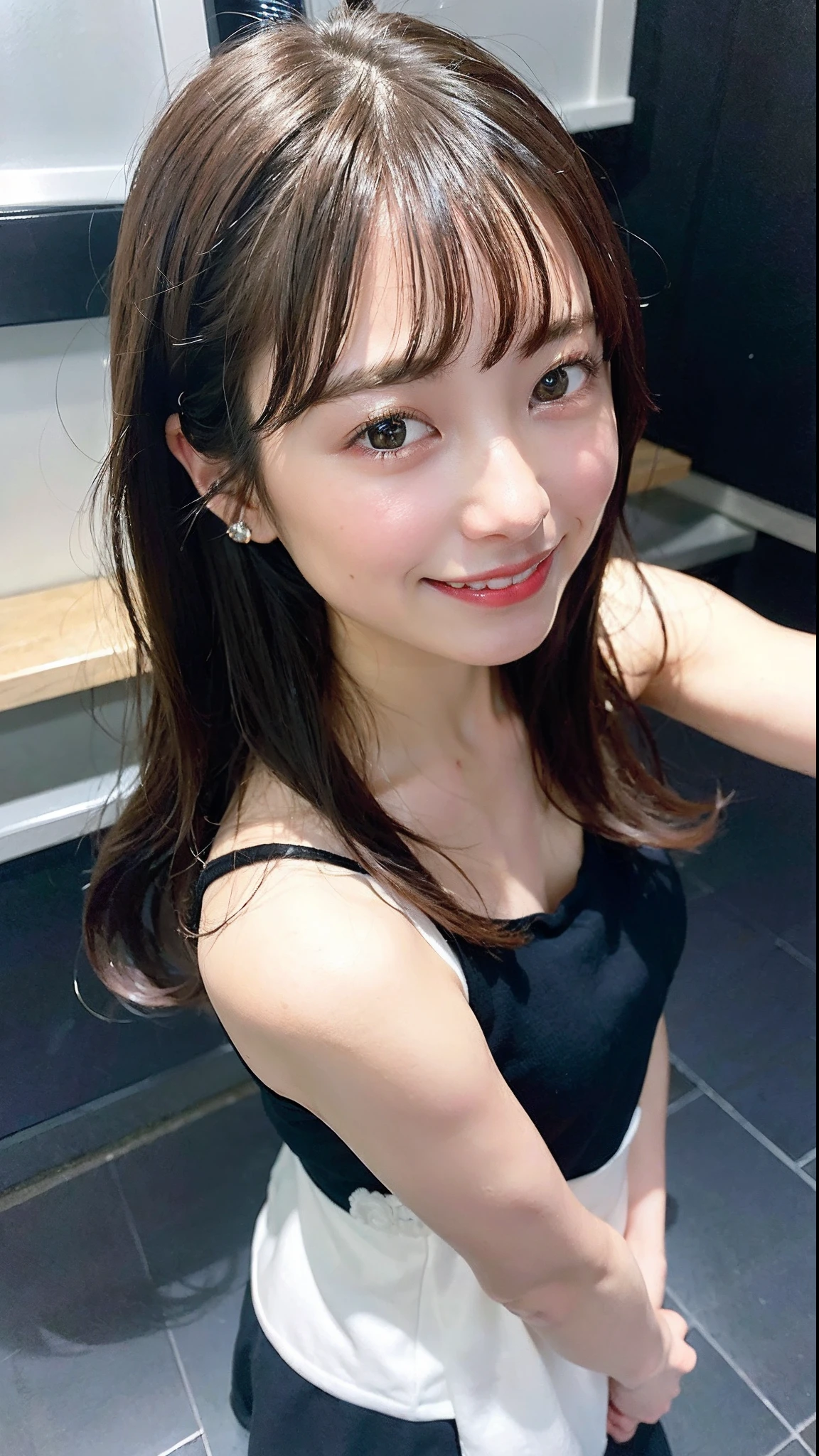 (Highest quality、In 8K、32K、masterpiece、Hmph:1.2)、One Girl、Beautiful Japanese Women、Big breasts and small waist、(Beautiful nape)、((Updo))、(Wearing a camisole、hot pants)、20-year-old、In a room bathed in morning sunlight、(Biting pose:1.2)、(smile:1.5)、