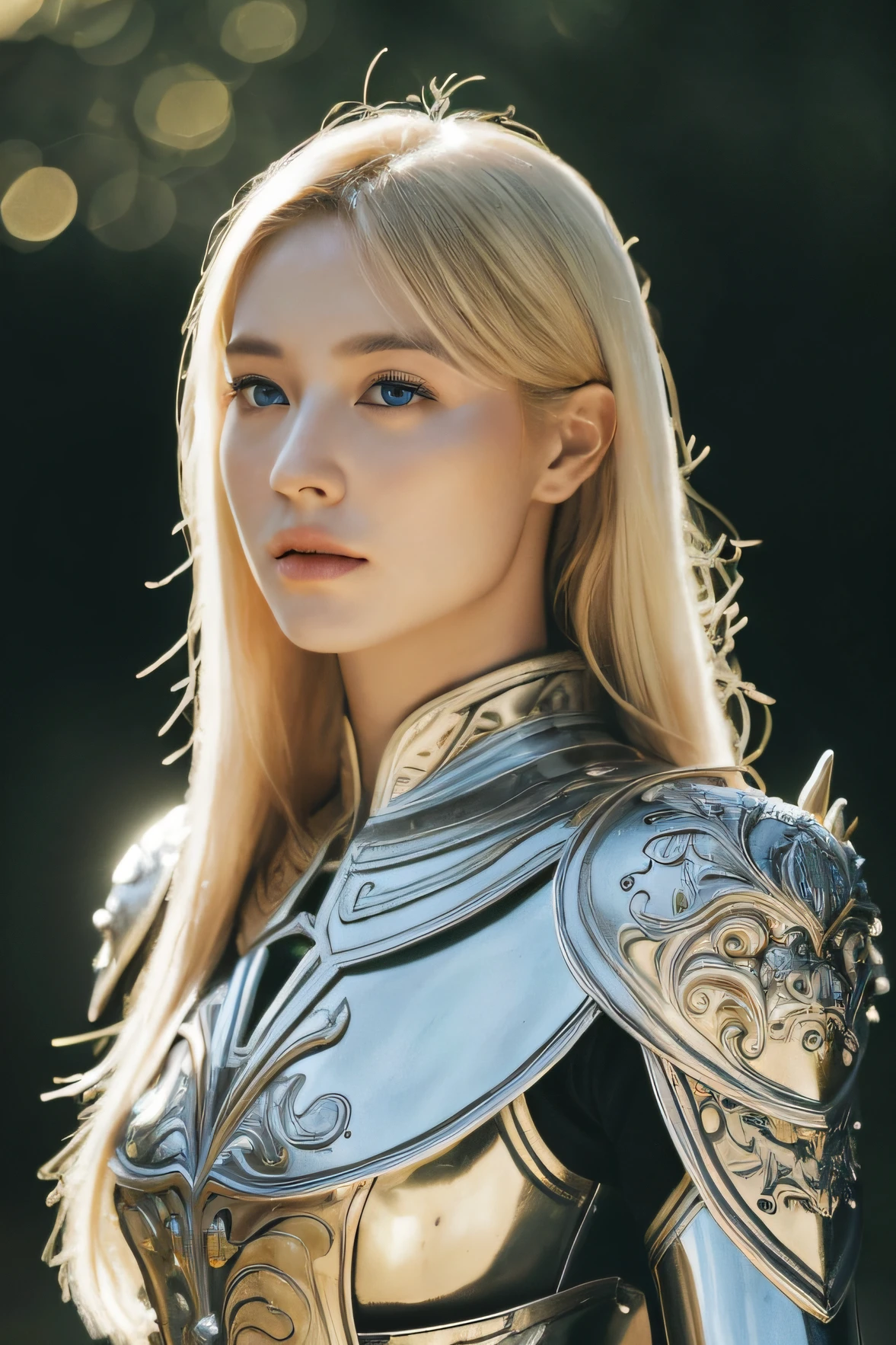 1 girl, korean, (8K, Best Quality:1.2), (masterpiece:1.37), (Photo, Photorealistic:1.37), (超A high resolution), Full body, Walking Pose, shot from front, slow motion, Female paladin wearing armour, (Light Silver Armor:1.1),(Ornately decorated armor), (Insanely detailed, bloom:1.5), (Highest Quality, Concept art, 4K), (analogue:1.2), (High Sharpness), (Detailed pupils:1.1), Detailed face and eyes, masterpiece, Best Quality, (extremely detailed photo:1.1), (Long Blonde Hair, Ecstatic:1.1), (Young Woman:1.1), sharp, (Perfect body:1.1), Realistic, real shadow, 。.3D, (a temple background:1.2), (By Michelangelo), photographed:Canan EOS R6, 135 mm, 1/1250s, F/2.8, ISO 400