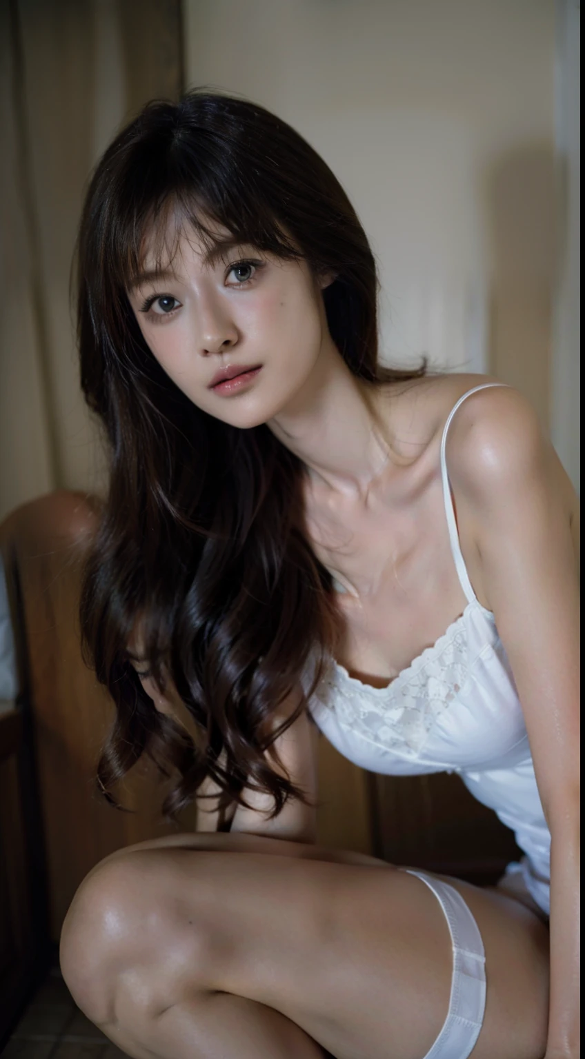 1 girl with shiny skin,1girll,best qualtiy,tmasterpiece,(Photorealsitic:1.4),breast enhancement,reality,offcial art,8K quality,Super detail,fine detail skin,Movie Angle,cinematic textures,Movie lighting,Masterpiece,Best picture quality,1 girl,Zhu lips,Messy hair,showing panties,pantyshot,underbust,shidudou,1girll,Naked whole body,White_Stockings,Lace stock,a garter belt,Long hair,upper legs,Lace,bent over,Girls White stockings ,s girl,maid ,JK