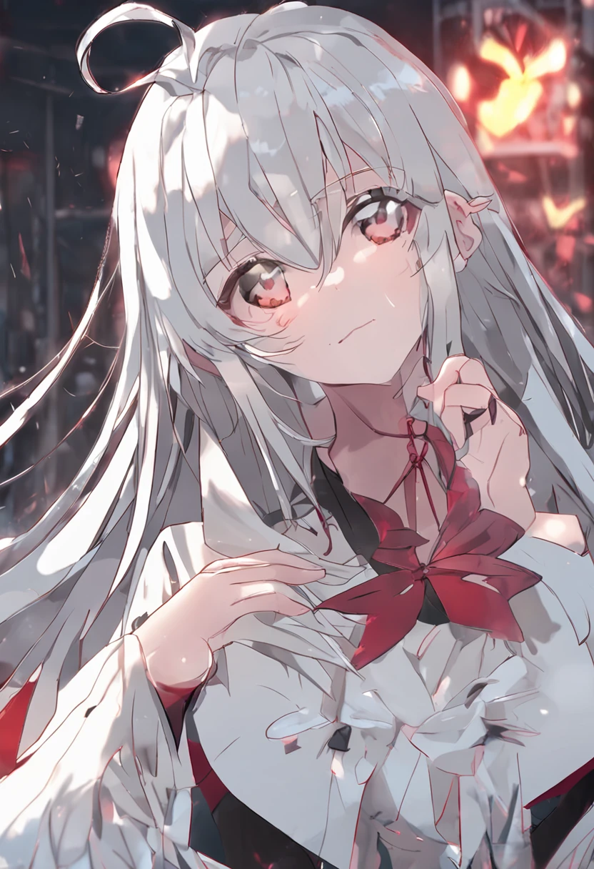 white hair, long hair, straight hair, straight hair, blindfold, heart-shaped pupils, shy, torogao, heart in eye, Royal sister, anime, UHD, UHD
