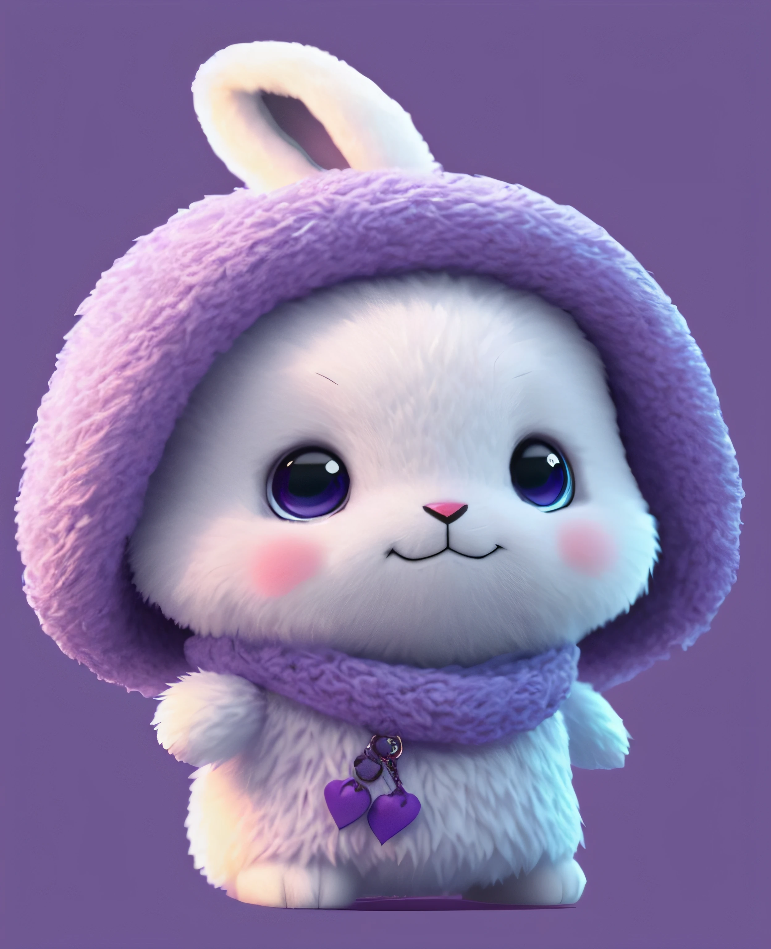 Close-up of plush toy wearing purple hat, cute anthropomorphic bunny, cute character, cute cute, Cute cartoon character, adorable digital art, cute colorful adorable, lovely digital painting, cute animal, edgBunny_Character, Cartoon Cute, cute 3 d render, Adorable, beautiful lovely, cute cute, anthropomorphic rabbit,Character design for Mark Raden and Pixar and Hayao Miyazaki