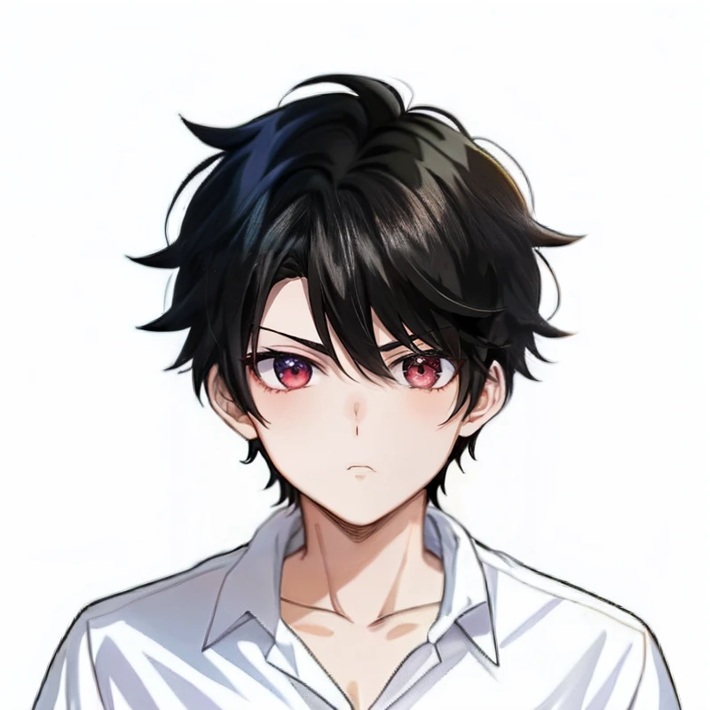 A painting of a boy with black hair and a white shirt, boy has short black hair, inspired by Okumura Togyu, author:Okumura Toju, inspirado em Okumura Masanobu, cute anime face, Anime boy, resin, kentaro miura manga art style, pouty, pin on anime, in an anime style