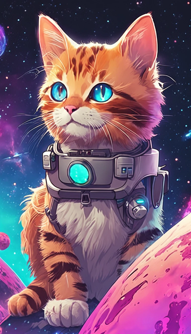 Cat in space in anime style