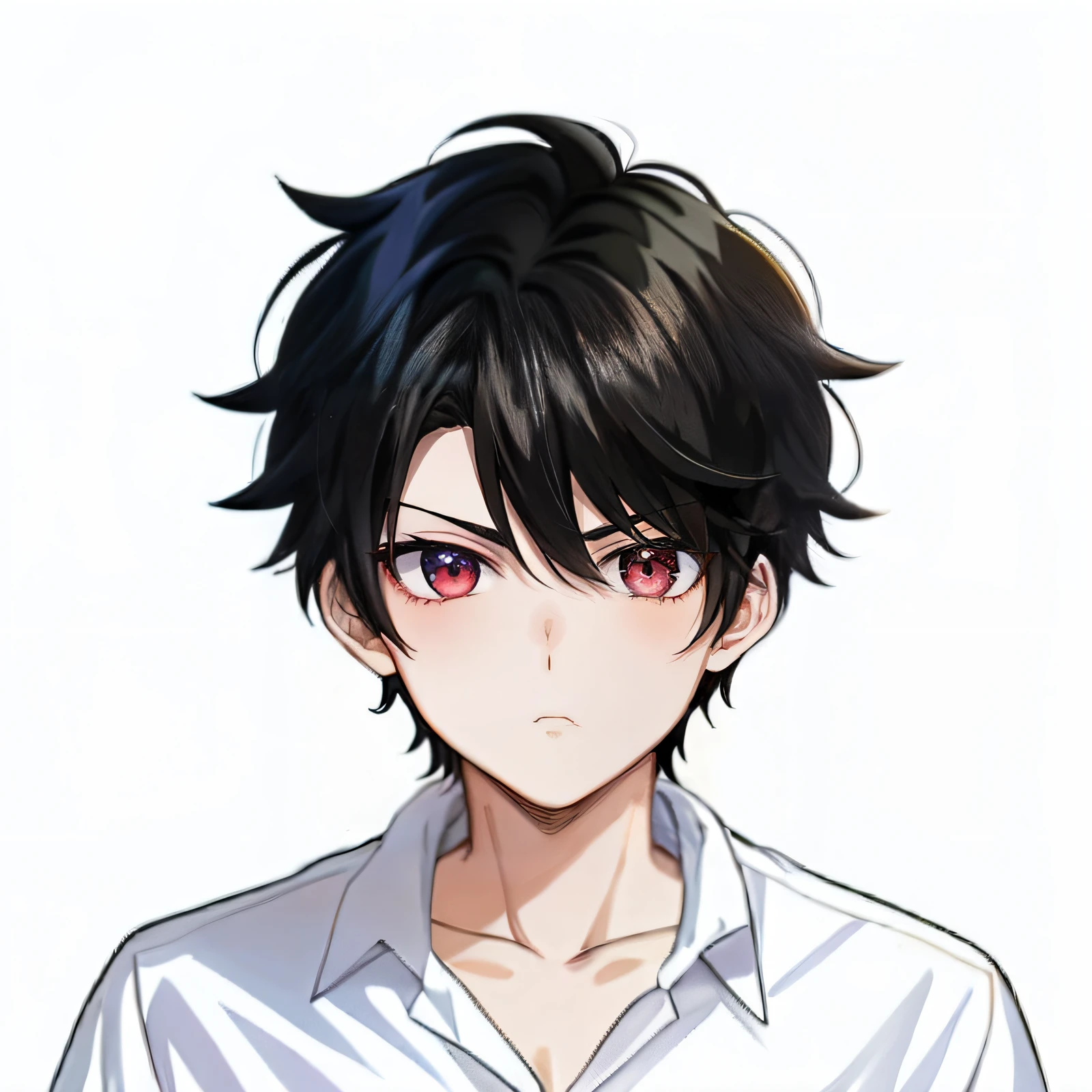 A painting of a boy with black hair and a white shirt, boy has short black hair, inspired by Okumura Togyu, author:Okumura Toju, inspirado em Okumura Masanobu, cute anime face, Anime boy, resin, kentaro miura manga art style, pouty, pin on anime, in an anime style