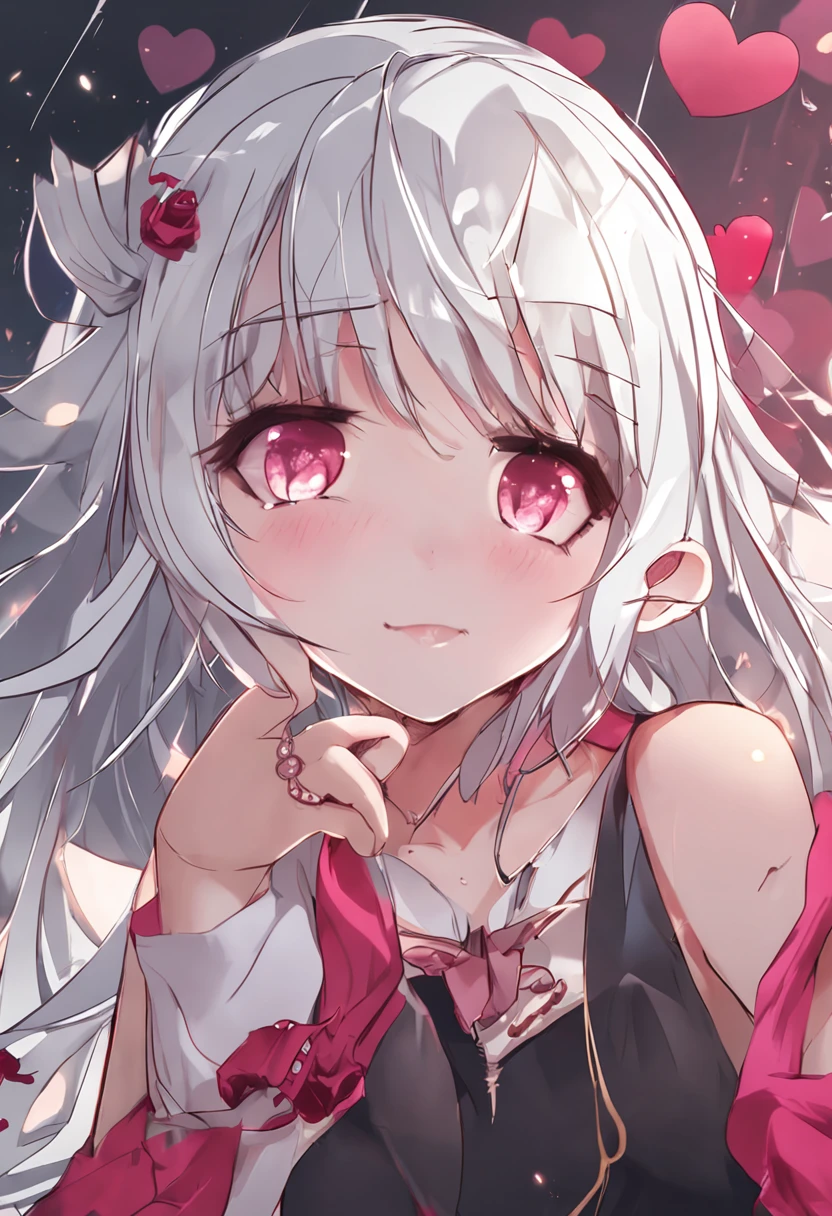 White hair, ,  Straight hair, , Heart-shaped pupils, Shy, hearts in eyes, Royal Sister, anime big breast, hyper HD,