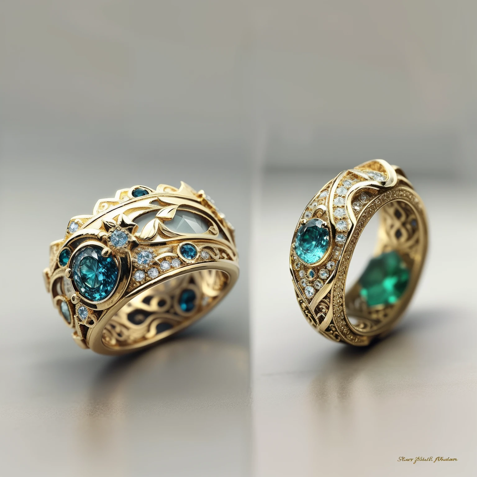 Masterpiece,highest quality,(Nothing but the ring),Beautiful ring, Ultra detailed,(No Man),Vine ring setting,starrysky,Wrapped around the end from beginning to end,Delicate gold ring,Starry sky in the ring,The sheen,inverted image,Sparkling gemstones,Elegant and noble,simple backgound