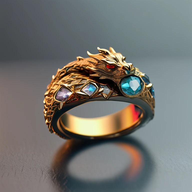masterpiece, best quality, octane render, hdr,
no humans, simple background, Darker library background, grey background, depth of field, gradient background,
(ring), gold, intricate detail, Dragon on ring, (Dragon body),golden rings,jewely,diamond