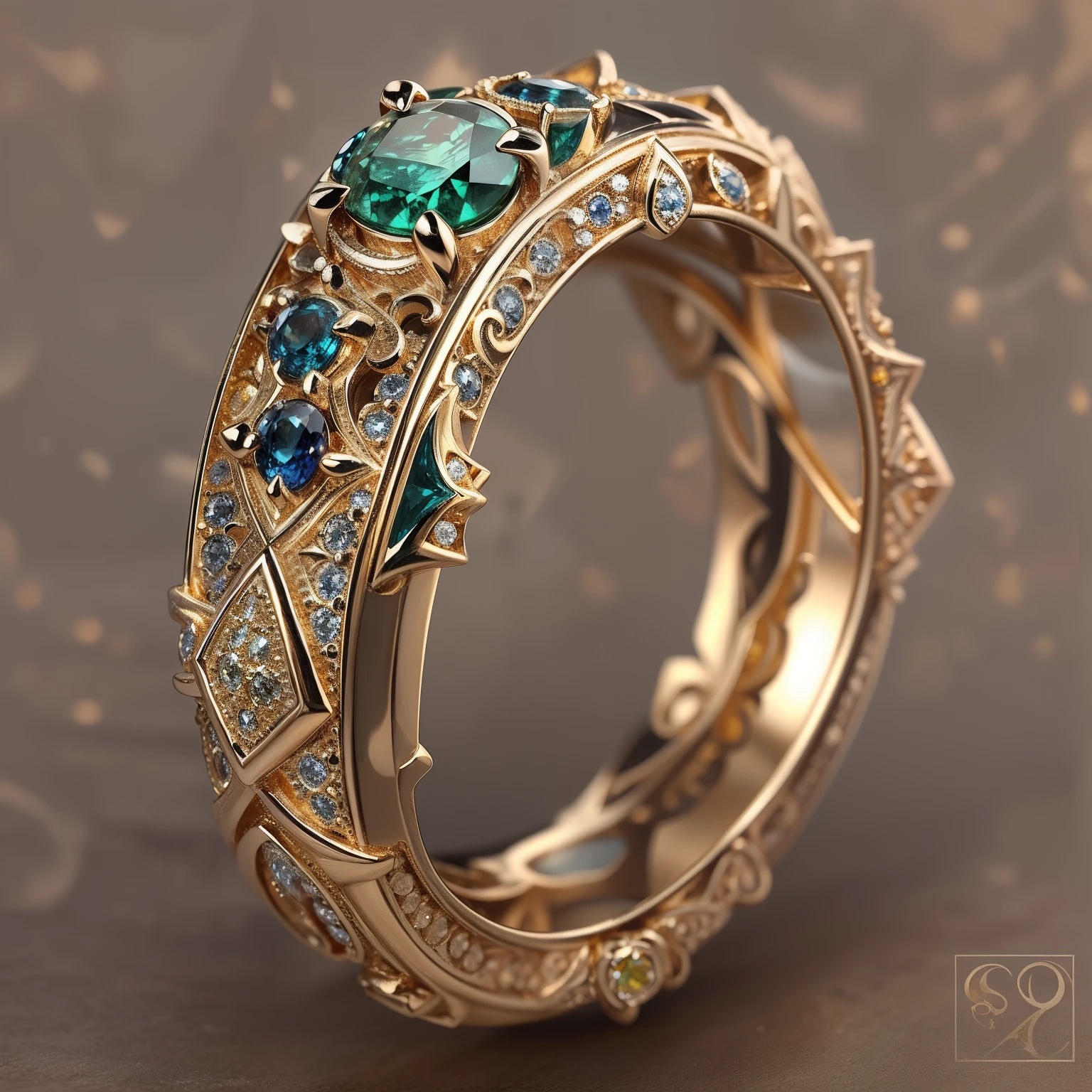 Masterpiece,highest quality,(Nothing but the ring),Beautiful ring, Ultra detailed,(No Man),Animal ring setting,starrysky,Wrapped around the end from beginning to end,Delicate gold ring,Starry sky in the ring,The sheen,inverted image,Sparkling gemstones,Elegant and noble,simple backgound