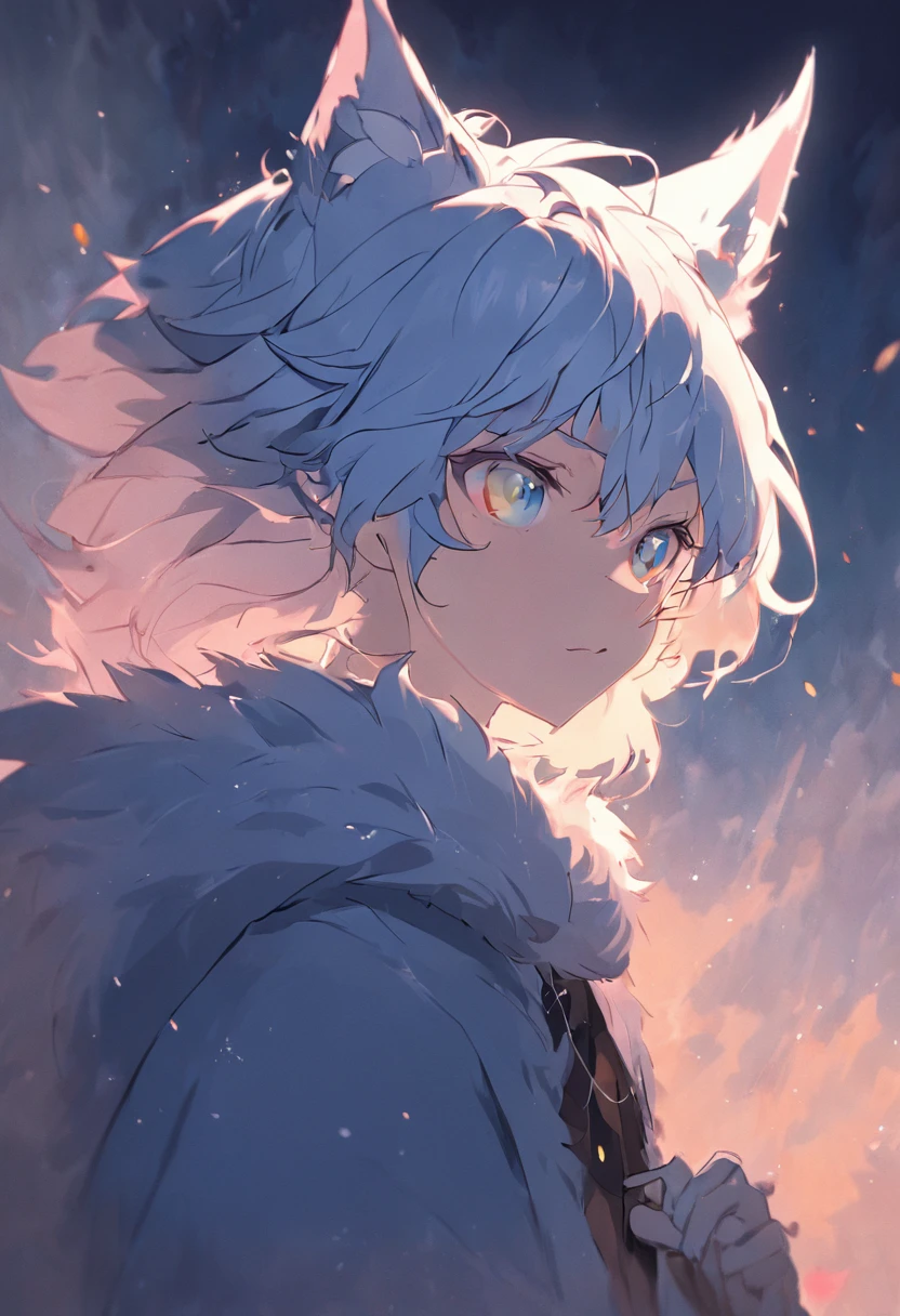 Break,tmasterpiece,A high resolution,8K,detailedbackground,high qulity,Break,Break,Blue wolf((Light blue fur,whaite hair,Blue sclera,Yellow eyes,fluffly,Detailed fur)) furred,breaking,male people,human - shaped,shorter pants,trident,swim trunks