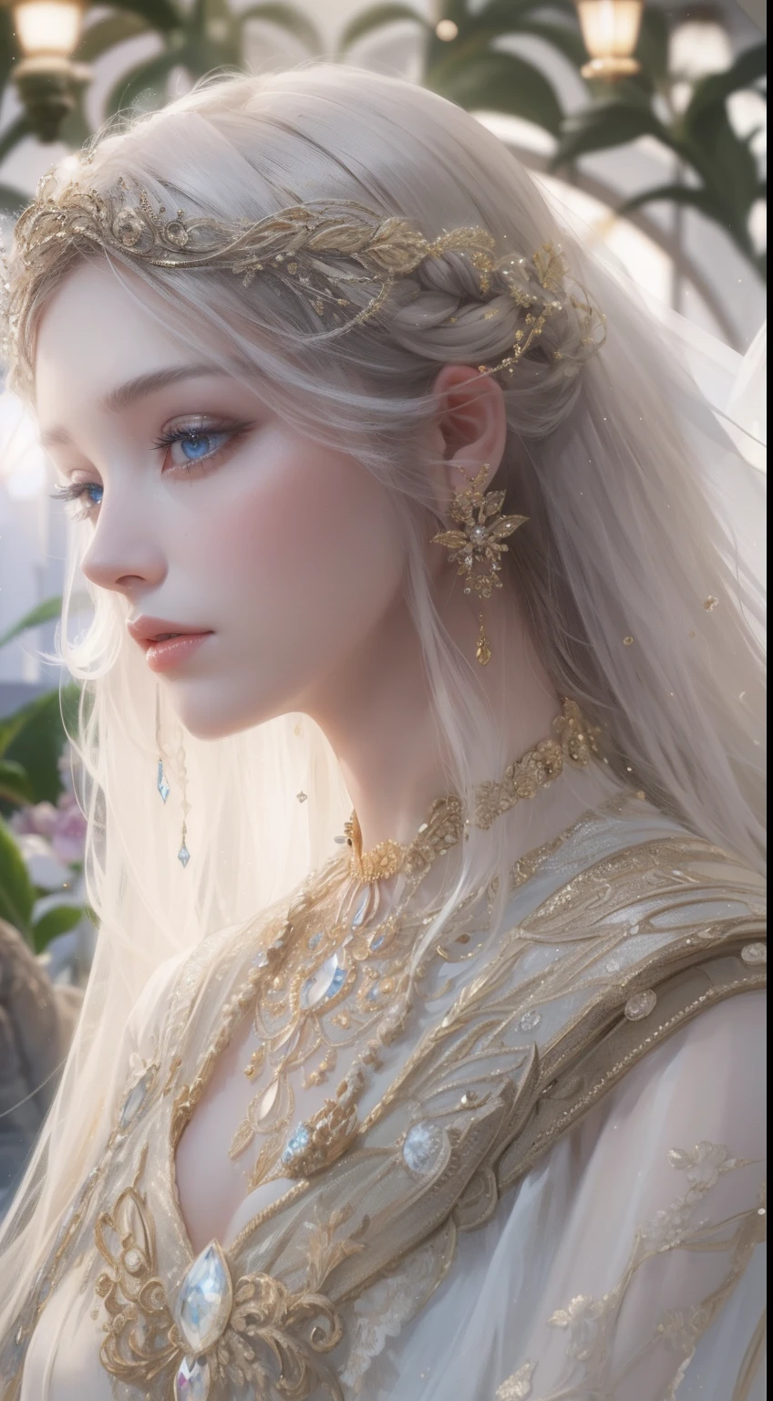 A close up of a woman with a veil and a flower in her hair - SeaArt AI