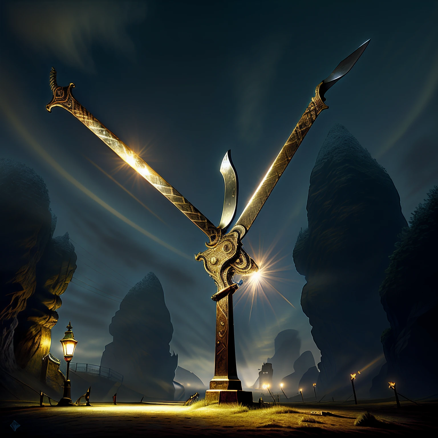 Great Sword Dark Gold Dark Gem Floodlight