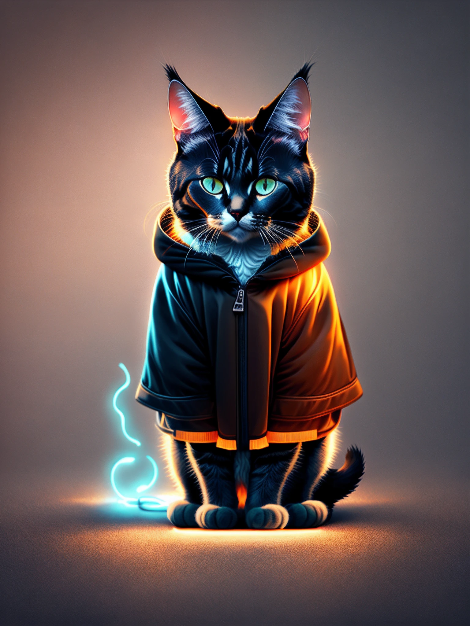 A cat with a pure black glowing coat