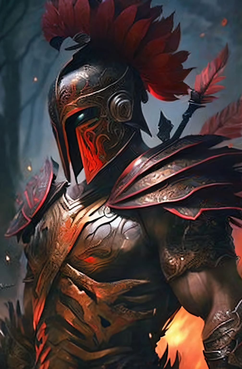 um close up de uma pessoa em armadura com uma espada, ares com armadura pesada e espada, guerreiro blindado, armadura de cor preta e avermelhada, Directed by: Roman Bezpalkiv, guerreiro blindado, armadura bonita, Directed by: Bertalan Karlovszky, guerreiro da fantasia, guerreiro antigo, armadura impressionante, vestido com armadura de batalha antiga, armadura vermelha de sangue, guerreiro espartano