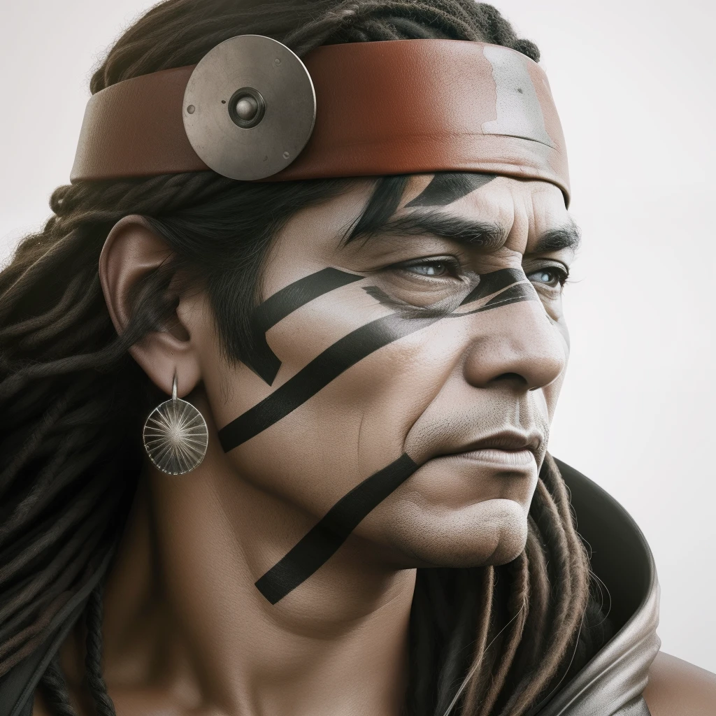 Create the dramatic lighting image of a Native American man , com dedos extremamente perfeitos, perfect hands,  de 80 anos, The face with indigenous war ink,  rosto coberto pela tinta vermelha e preta Traje nativo americano,  colares diversos de sementes e dentes de animais. Deserto como pano de fundo, amanhecer, Dreadlock, cabelo masculino, Cabelos Longos, 
 It only has as a backdrop a scenario of mystery and magic with a lot of mysticism, digital art trending on Artstation 8k HD high definition detailed realistic, circunstanciado, textura da pele, hiper detalhado, textura de pele realista, armadura, melhor qualidade, ultra high-resolution, (fotorrealista:1.4), high resolution, circunstanciado, Foto RAW, sharp re, by Lee Jeffries Nikon D850 film Stock Photography 4 Kodak Portra 400 camera F1.6 lens rich colors hyper realistic lifelike texture dramatic lighting unrealengine trending on artstation cinestill 800,