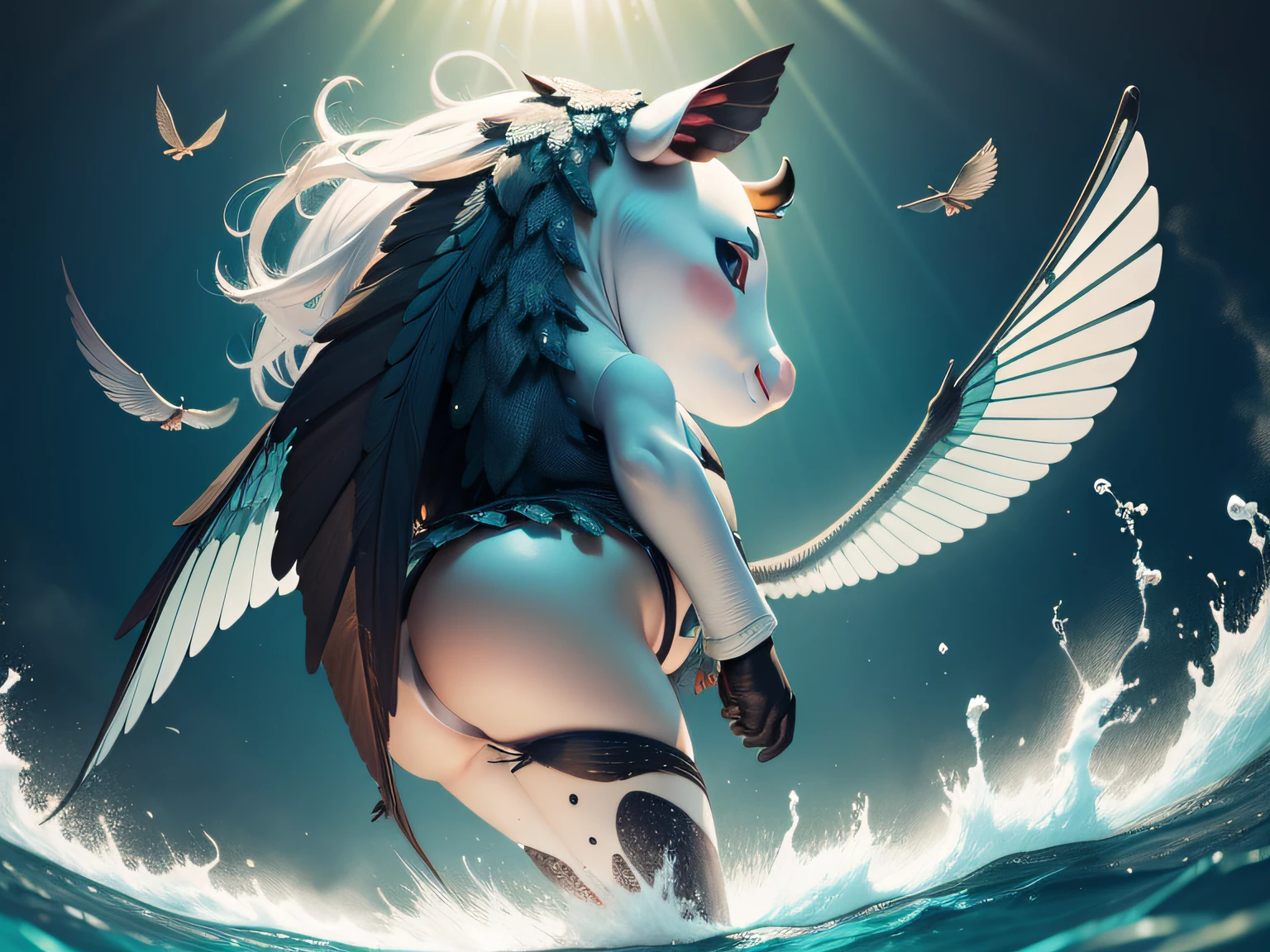 Fish with wings,The head of the cow,has a tail,Has limbs