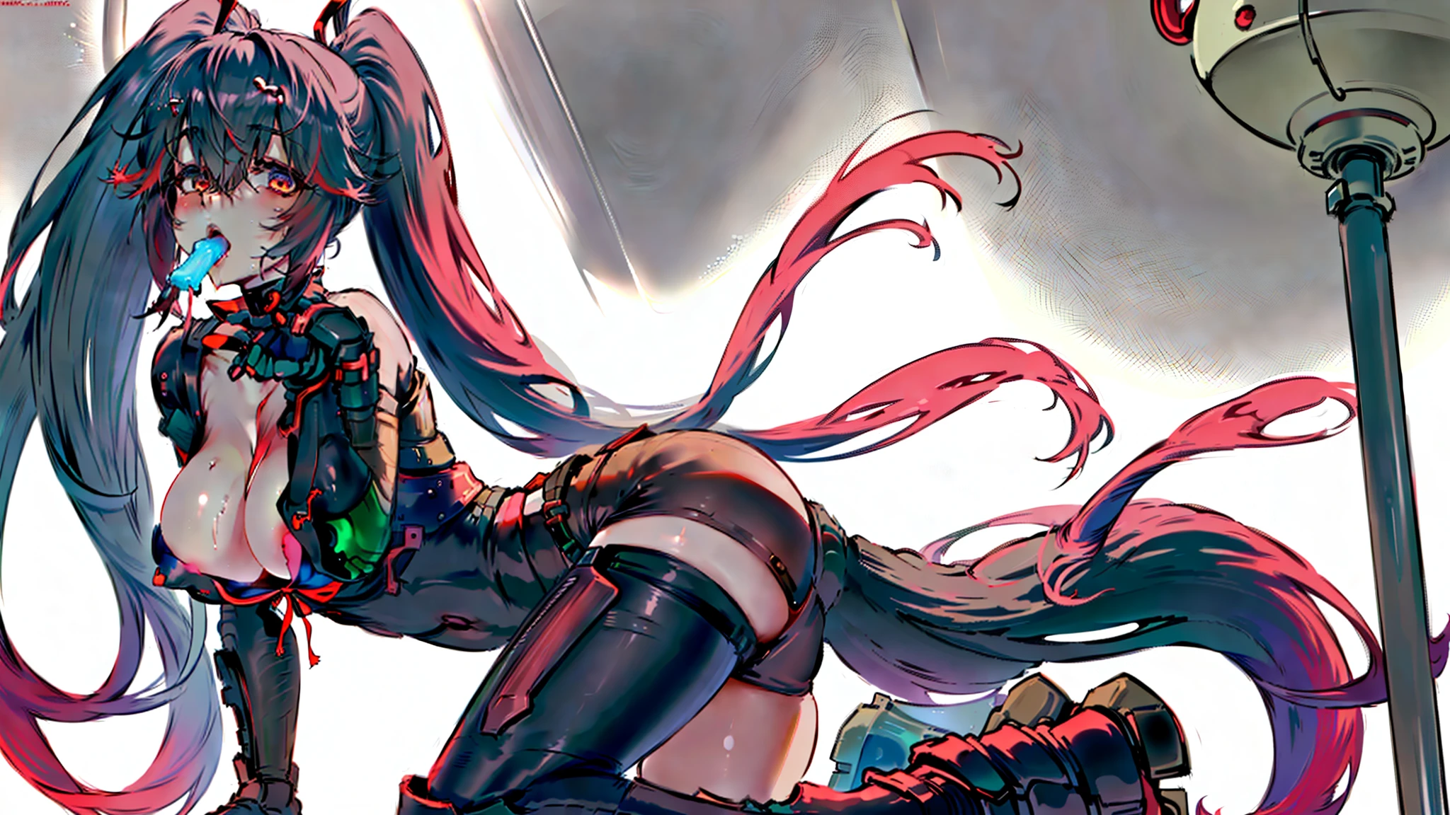 Anime girl lying on table, Beautiful anime girl kneeling with open legs, Biomechanical OPPAI, Sexy pudica pose gesture, seductive anime girls, with index finger, the anime girl is crouching, an oppai cyberpunk, hajime yatate, rogue anime girl ayanami rei, ryuko matoi, sexyposture, konachan，Exhale the mist，Stick out her tongue，Mermaid line，musculature，Ambiguous eyes，High-fork panties，Be red in the face，huge tit，over knee socks，open open mouth，Stick out her tongue， dropping saliva，White popsicles，Melted popsicles，Hair tied up，Long tongue，Single horsetail，The melted popsicle falls on the chest，Excitation，Rub your chest with your right hand，Plenty of liquid，White liquid，Floating popsicles，Suck on popsicles，looking at viewert，love heart，Throw a wink，Lick gently，Camel toes，Half-off coat，Oral sex，Popsicles in his mouth，Semi-closed Eyes，Abs，musculature，Sunburn，Brown skin，Popsicle pointed to panties，Put popsicles in it，Hold your butt with your left hand，Thick and long popsicles，Openwork panties，Top crotch，Fork the legs，without wearing shoes，Mesh socks，Excretion of breast milk，yogurt，Yogurt comes out of the mouth，Yogurt flows from the inside，A small amount of belly yogurt，Lower breast，Excrete yogurt，Get wet，leg loops，Yogurt flows from the butt，Jet yogurt，The halo，Lunette de soleil，black long boots，Deep orange glowing eyes，coda