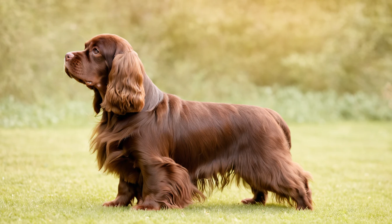 Sussex Spaniel, single body, Perfil, lado, preto