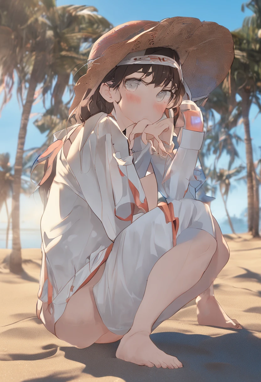 Beach beauty white swimsuit detailed eyes,二重まぶた