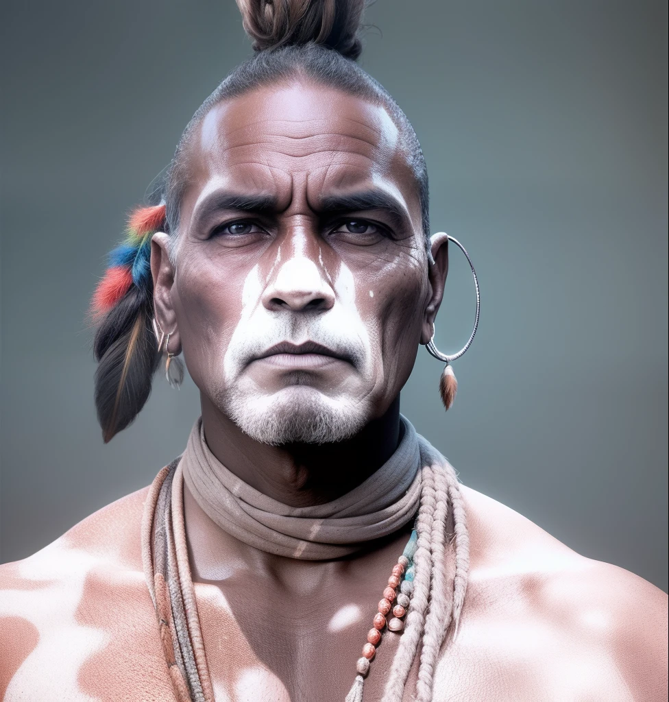 Create the dramatic lighting image of a Native American man , com dedos extremamente perfeitos, perfect hands, de 80 anos, The face with indigenous war ink, rosto coberto pela tinta vermelha e preta Traje nativo americano, colares diversos de sementes e dentes de animais. Deserto como pano de fundo, amanhecer, Dreadlock, cabelo masculino, Cabelos Longos,
It only has as a backdrop a scenario of mystery and magic with a lot of mysticism, digital art trending on Artstation 8k HD high definition detailed realistic, circunstanciado, textura da pele, hiper detalhado, textura de pele realista, armadura, melhor qualidade, ultra high-resolution, (fotorrealista:1.4), high resolution, circunstanciado, Foto RAW, sharp re, by Lee Jeffries Nikon D850 film Stock Photography 4 Kodak Portra 400 camera F1.6 lens rich colors hyper realistic lifelike texture dramatic lighting unrealengine trending on artstation cinestill 800,