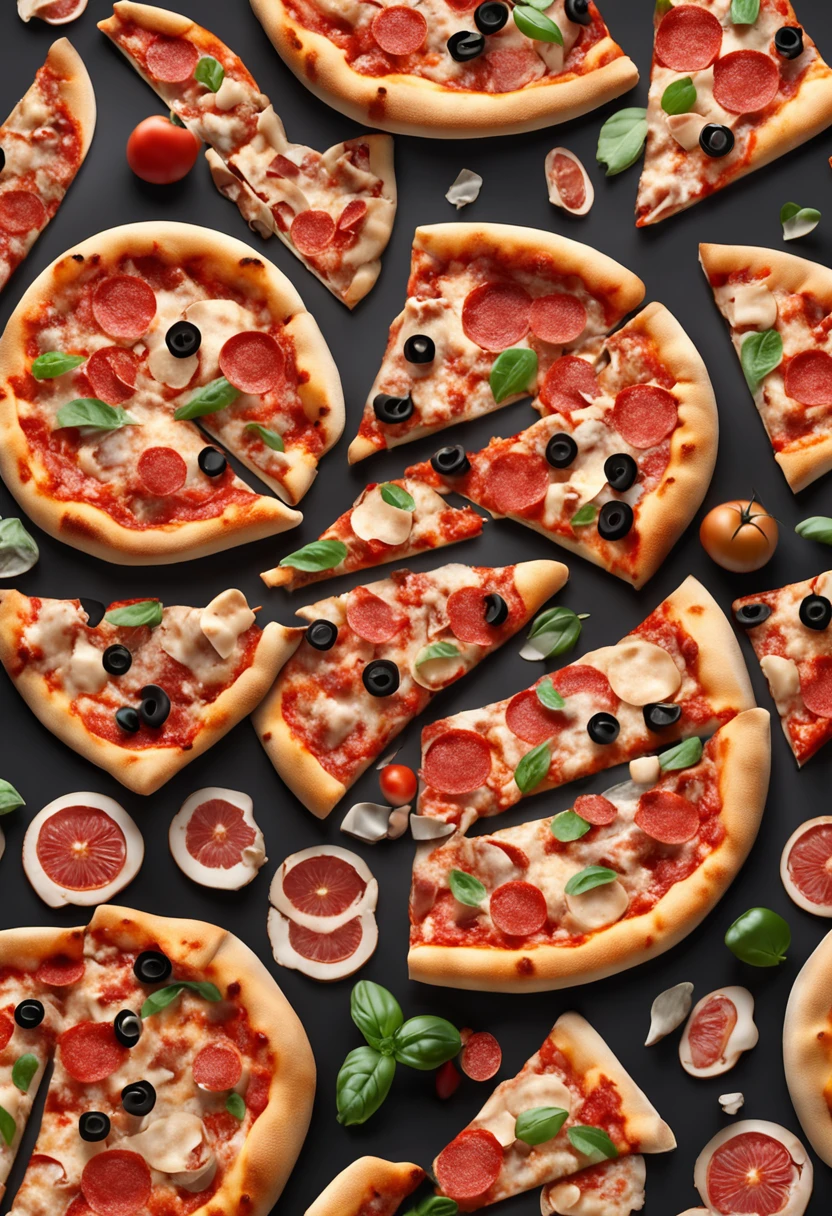 pizza grande, pizza texturizada, renderezida, ultra realista, tomato pieces, pizza objeto