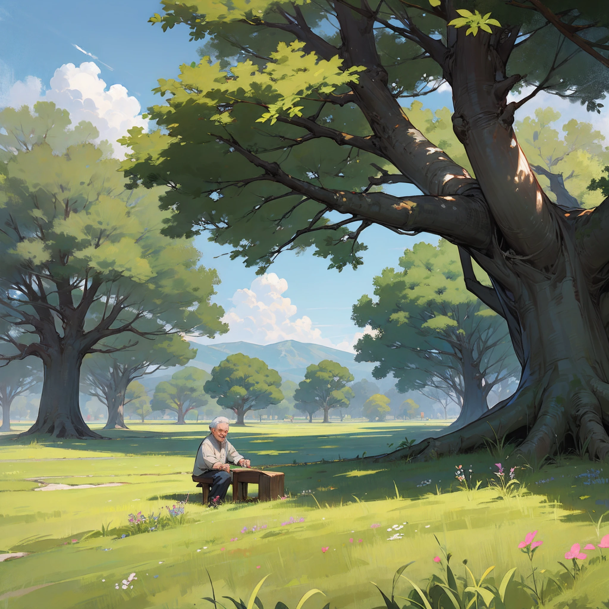 happy grandad under an old oak tree --auto --s2