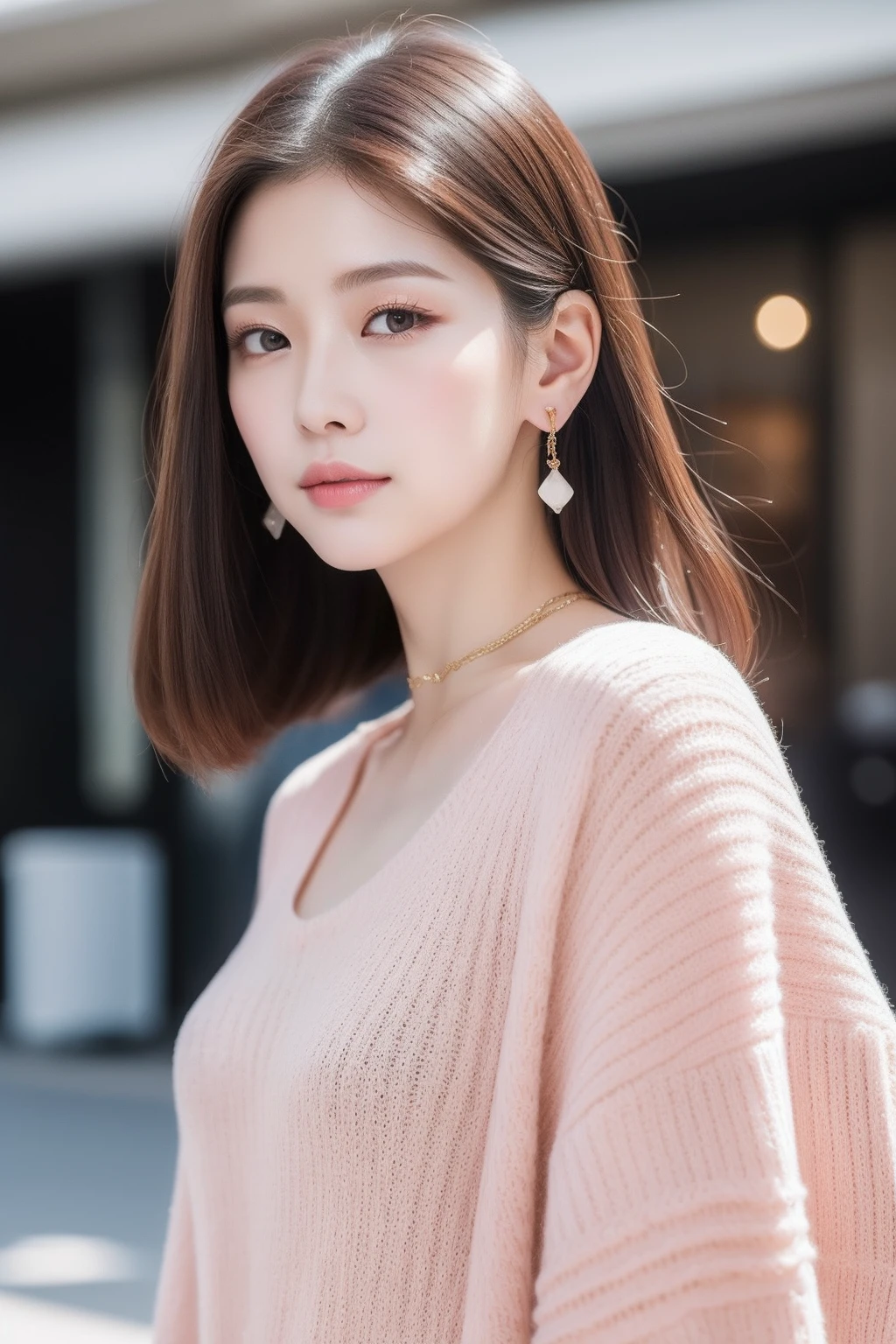 (8k,realisticlying,Very detailed faces,poster for,动态照明)
Street girls in early autumn exude a charm unlike any other。Her coquettish appearance is heartwarming,Paired with pure makeup,It further highlights her elegant temperament。
Her face was fair and delicate,Smooth as porcelain。Her slender eyebrows were slightly raised,It reveals a hint of playfulness。Long eyelashes create thick and curved eyes,As if it can seduce the soul。Her eyes are bright and charming,It seems to have endless tenderness and charm。The makeup shows her freshness and naturalness。The light base gives her skin a pure, flawless finish,A light pink blush adorns the cheeks,It adds a healthy glow to her。Delicate eye makeup frames her bright eyes,The natural gradient color of the eyeshadow gives a soulful feeling,The eyebrows are also neatly and stylishly maintained。Clothing,She chose a chic and stylish outfit。She wore a light sweater,Reveal slender wrists,The material texture of the clothes is good,The lines are clear and delicate。Wear it with a pair of narrow jeans on the lower body,It shows the line of her slender legs。She has a pair of white sneakers on her feet,Highlight her vitality and youthfulness。The decoration of the details makes her look more perfect。She wears a pair of small and delicate earrings,Shining with a faint light。A thin bead chain is tied around the wrist,The swaying exudes a touch of understated luxury。A thin necklace hung from her neck,Simple and sophisticated,Add a touch of excitement to the whole look。Street photo girl with her unique appearance、Delicate makeup and stylish details,It exudes confidence and charm in the hot summer days,Attracting everyone's attention。