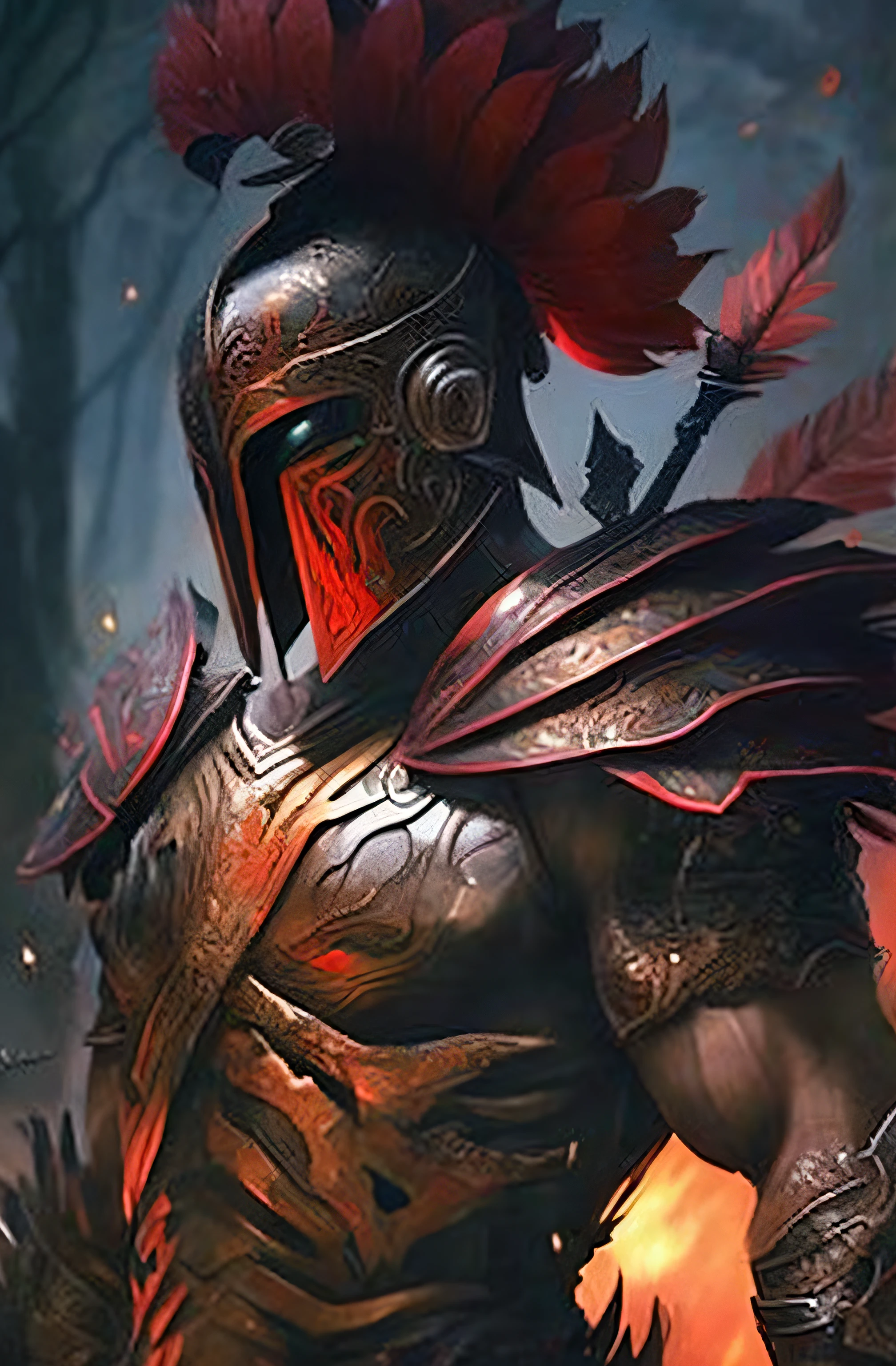 um close up de uma pessoa em armadura com uma espada, ares com armadura pesada e espada, guerreiro blindado, armadura de cor preta e avermelhada, Directed by: Roman Bezpalkiv, guerreiro blindado, armadura bonita, Directed by: Bertalan Karlovszky, guerreiro da fantasia, guerreiro antigo, armadura impressionante, vestido com armadura de batalha antiga, armadura vermelha de sangue, guerreiro espartano