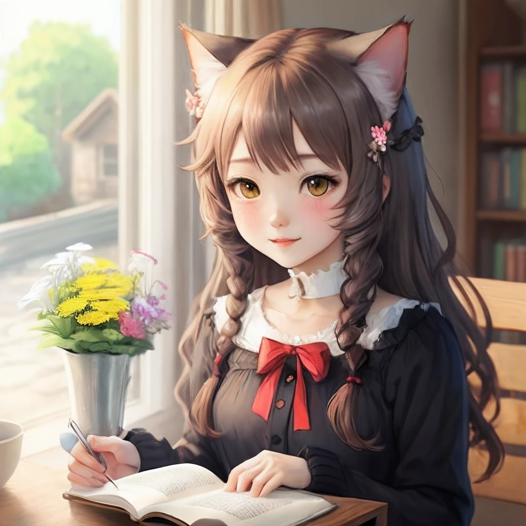 Anime cat girls flower