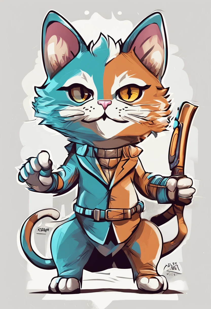 Create a full-bodied logo, Half-cat man in the form of a neutral chibi, High-resolution color, White image background