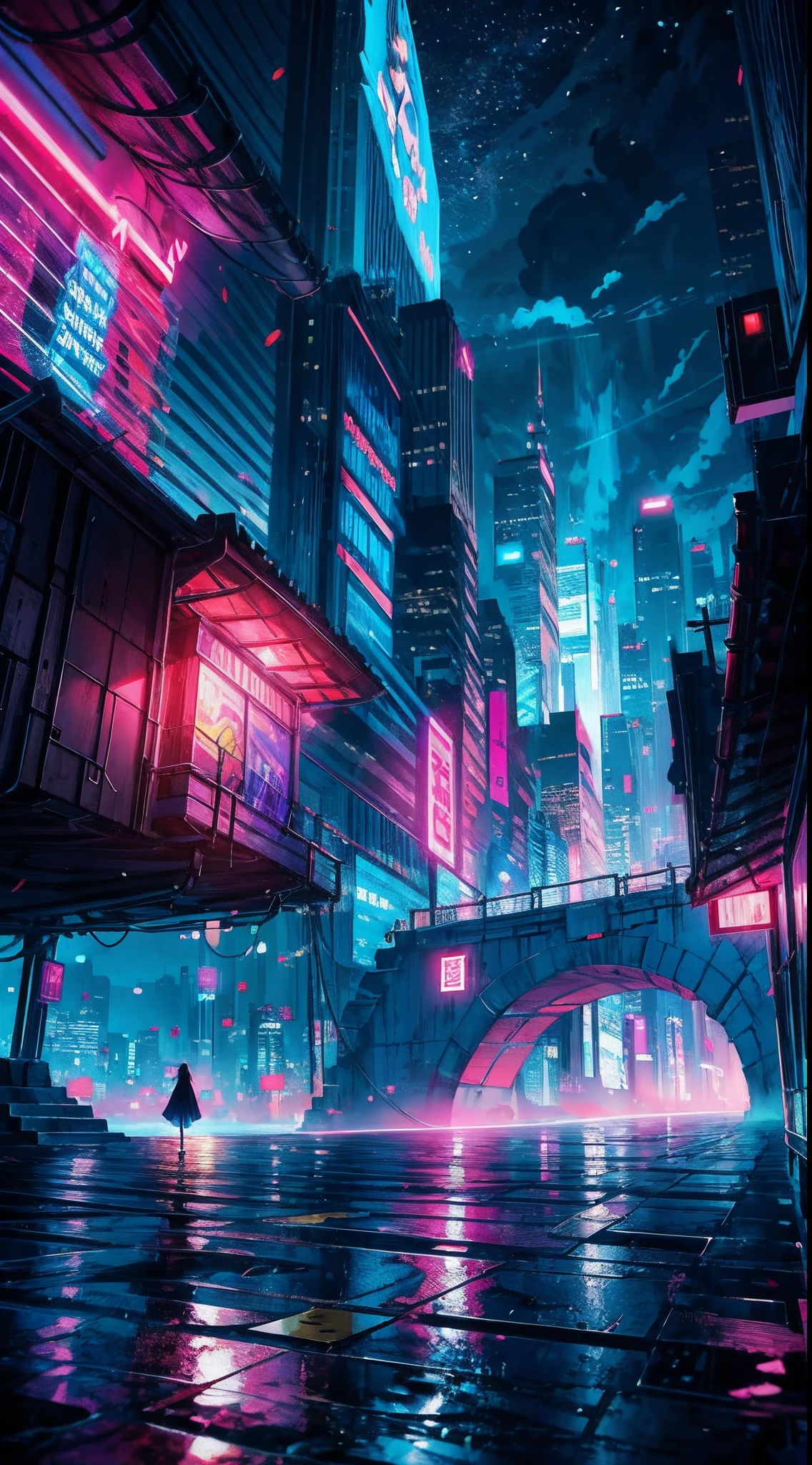 Anime girl standing in big city looking at rainbow sky,Near Future City、 makoto shinkai cyril rolando, anime art wallpaper 4k, anime art wallpaper 4k, Anime art wallpaper 8k, inspired by Cyril Rolando, in the style dan mumford artwork, amazing wallpapers, by Yuumei