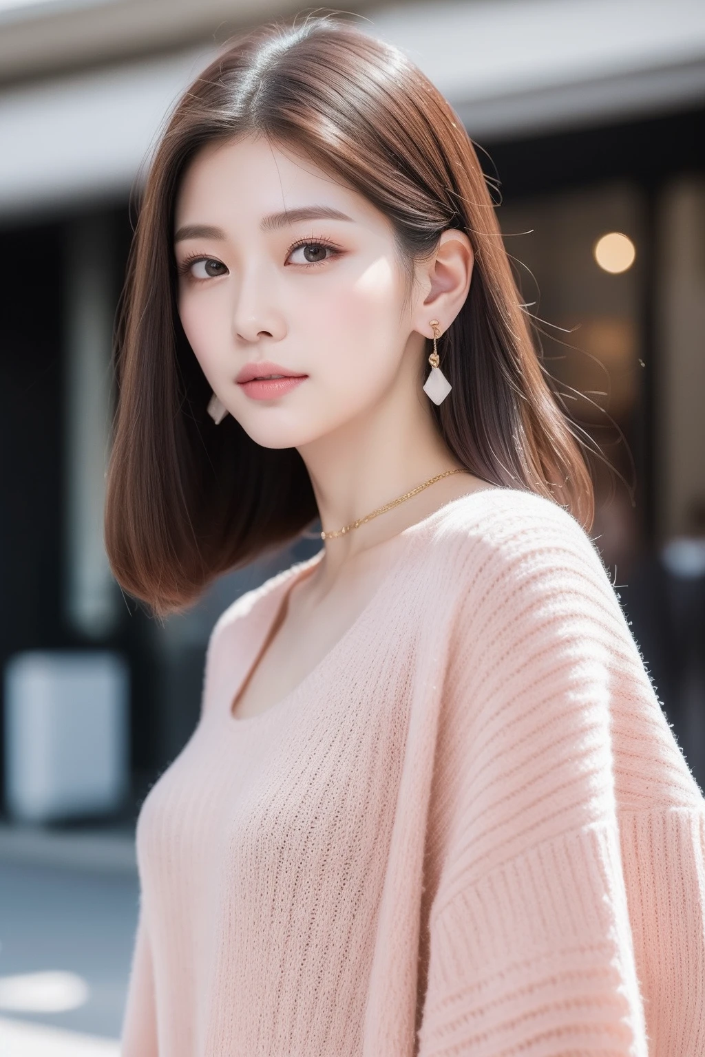 (8k,realisticlying,Very detailed faces,poster for,动态照明)
Street girls in early autumn exude a charm unlike any other。Her coquettish appearance is heartwarming,Paired with pure makeup,It further highlights her elegant temperament。
Her face was fair and delicate,Smooth as porcelain。Her slender eyebrows were slightly raised,It reveals a hint of playfulness。Long eyelashes create thick and curved eyes,As if it can seduce the soul。Her eyes are bright and charming,It seems to have endless tenderness and charm。The makeup shows her freshness and naturalness。The light base gives her skin a pure, flawless finish,A light pink blush adorns the cheeks,It adds a healthy glow to her。Delicate eye makeup frames her bright eyes,The natural gradient color of the eyeshadow gives a soulful feeling,The eyebrows are also neatly and stylishly maintained。Clothing,She chose a chic and stylish outfit。She wore a light sweater,Reveal slender wrists,The material texture of the clothes is good,The lines are clear and delicate。Wear it with a pair of narrow jeans on the lower body,It shows the line of her slender legs。She has a pair of white sneakers on her feet,Highlight her vitality and youthfulness。The decoration of the details makes her look more perfect。She wears a pair of small and delicate earrings,Shining with a faint light。A thin bead chain is tied around the wrist,The swaying exudes a touch of understated luxury。A thin necklace hung from her neck,Simple and sophisticated,Add a touch of excitement to the whole look。Street photo girl with her unique appearance、Delicate makeup and stylish details,It exudes confidence and charm in the hot summer days,Attracting everyone's attention。