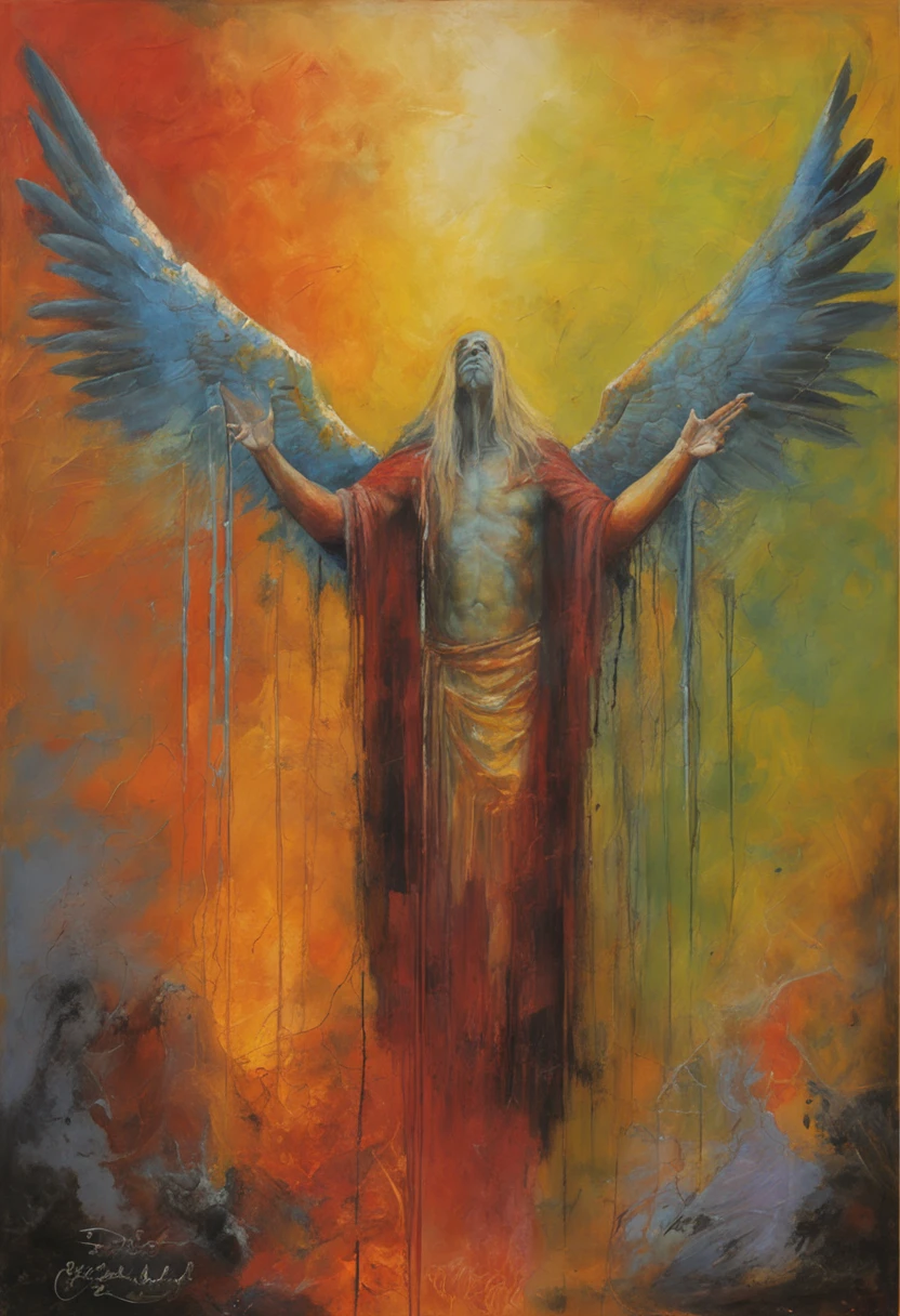 Album cover fore a power metal band, featuring angels and gods, using brazilian mitology as inspiration.