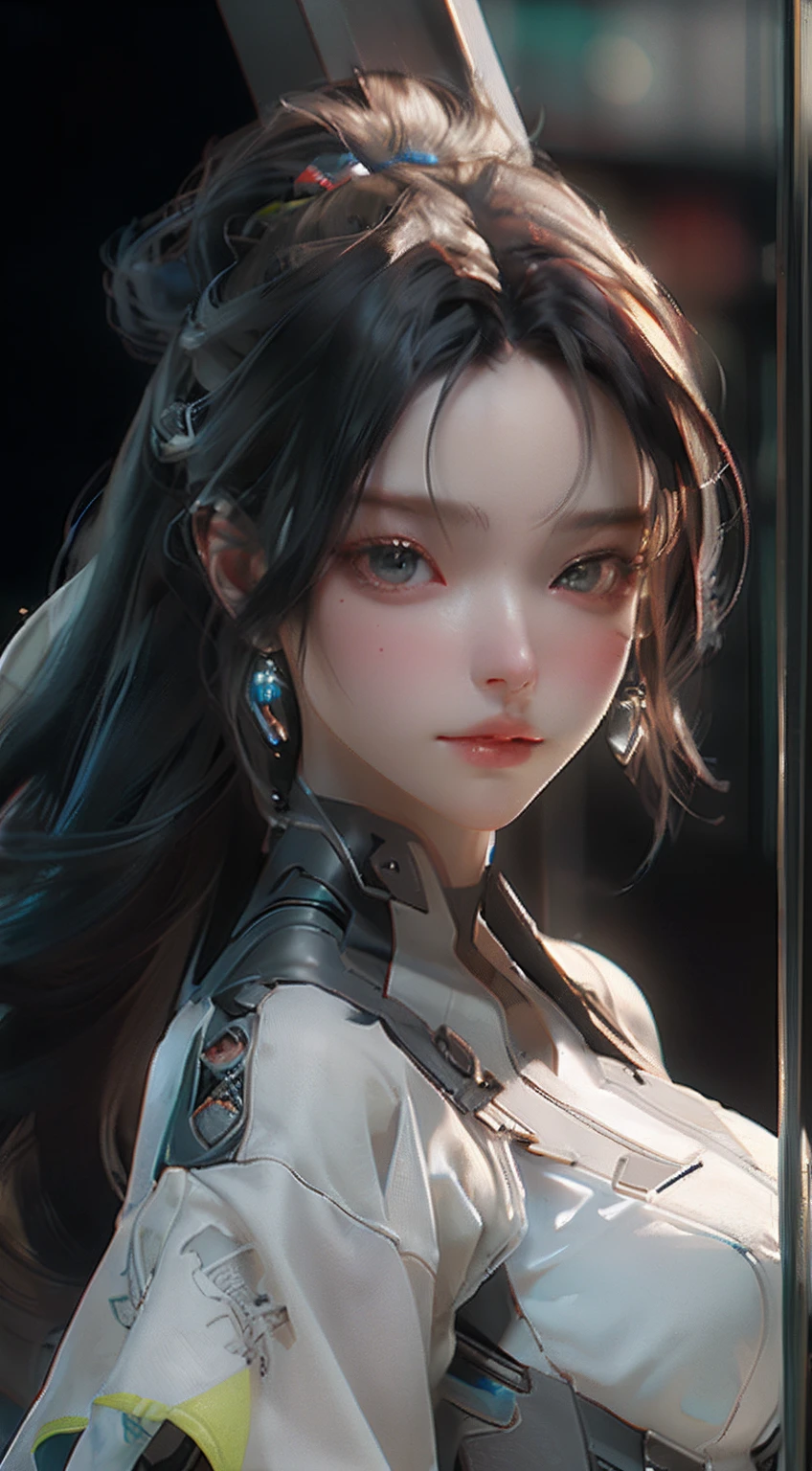 ((Best quality)), ((masterpiece)), (detailed:1.4), 3D, an image of a beautiful cyberpunk female,HDR (High Dynamic Range),Ray Tracing,NVIDIA RTX,Super-Resolution,Unreal 5,Subsurface scattering,PBR Texturing,Post-processing,Anisotropic Filtering,Depth-of-field,Maximum clarity and sharpness,Multi-layered textures,Albedo and Specular maps,Surface shading,Accurate simulation of light-material interaction,Perfect proportions,Octane Render,Two-tone lighting,Wide aperture,Low ISO,White balance,Rule of thirds,8K RAW,
